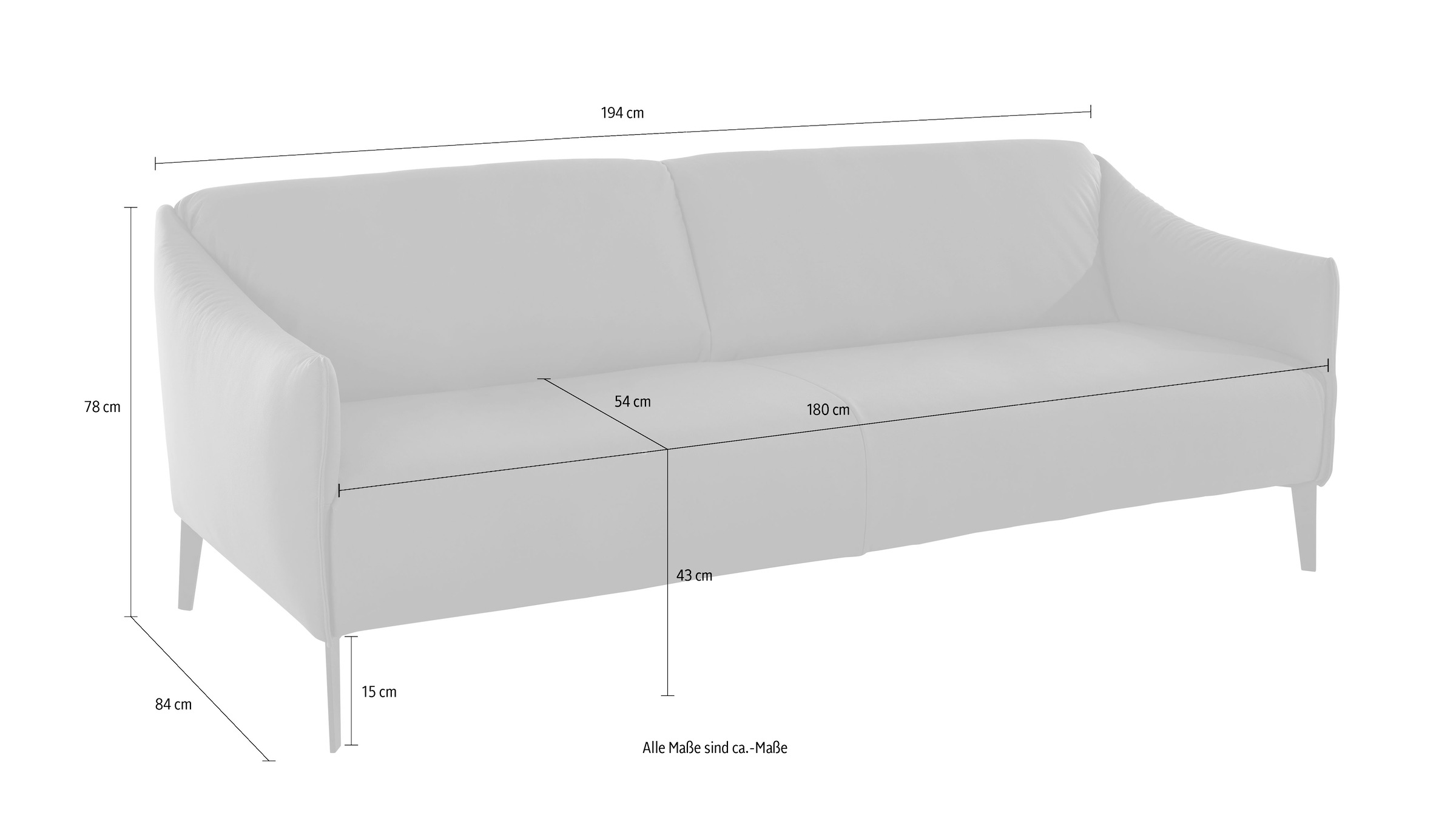 W.SCHILLIG 2,5-Sitzer »sally Designsofa, Loungesofa, bequem, schmale Armlehnen, Breite 194cm« mit Metall-Winkelfüßen in Bronze pulverbeschichtet, Breite 194 cm