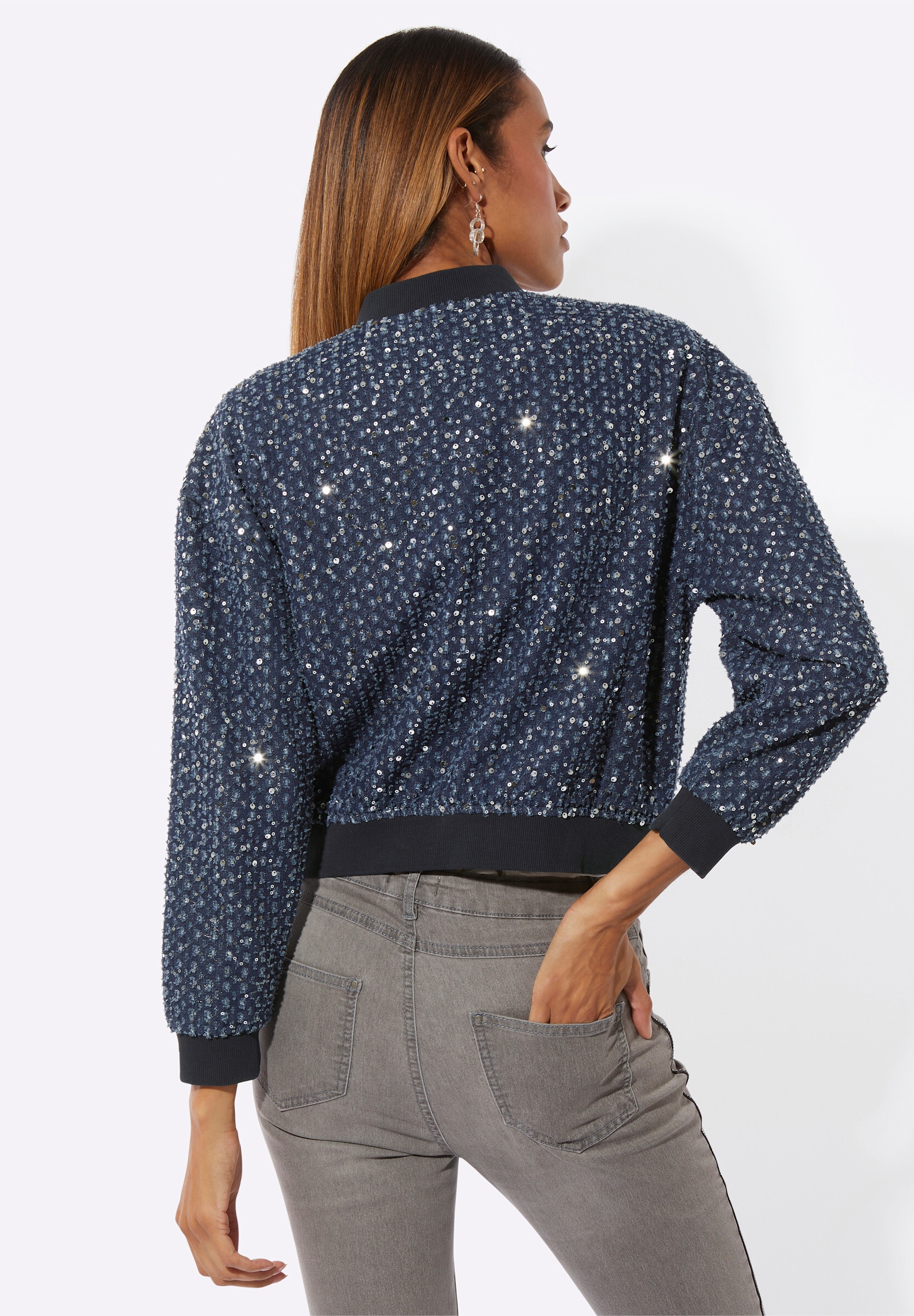 creation L Blusenblazer »Jeans-Blouson Blouson mit schimmernden Pailletten«