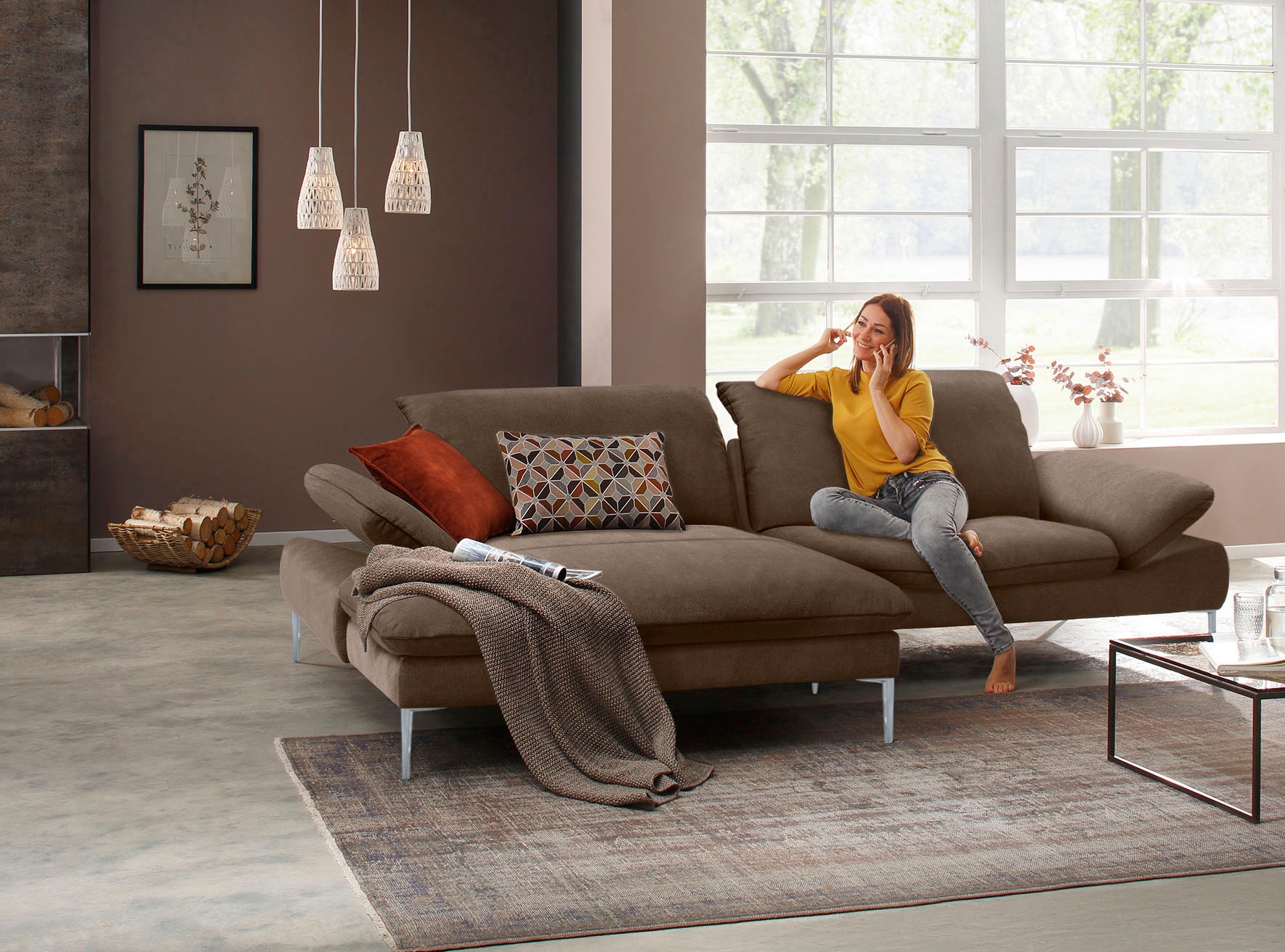 W.SCHILLIG Ecksofa »enjoy&MORE, mit tollem Sitzkomfort, elegant und bequem, L-Form«, mit Sitztiefenverstellung, Füße silber matt, Breite 294 cm