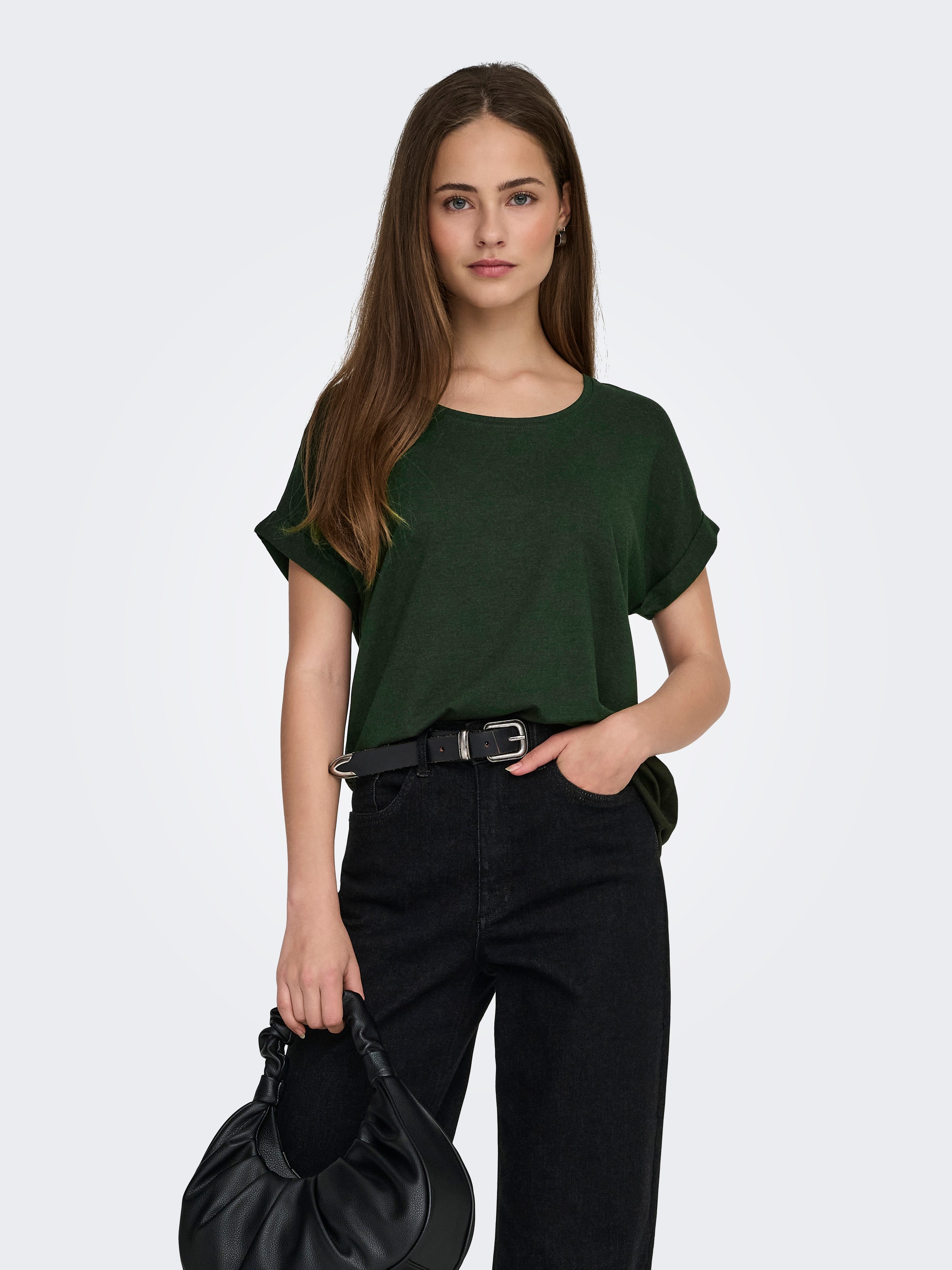 ONLY T-Shirt »ONLMOSTER – T-Shirt mit melierter Optik und elastischem Material« meliert, casual, lässig geschnitten, Viskosemischung, Rundhals