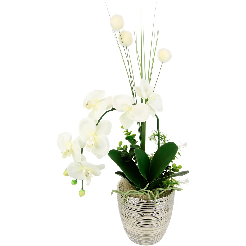 I.GE.A. Kunstblume »Arrangement Orchidee/Gras«, Topf aus Keramik