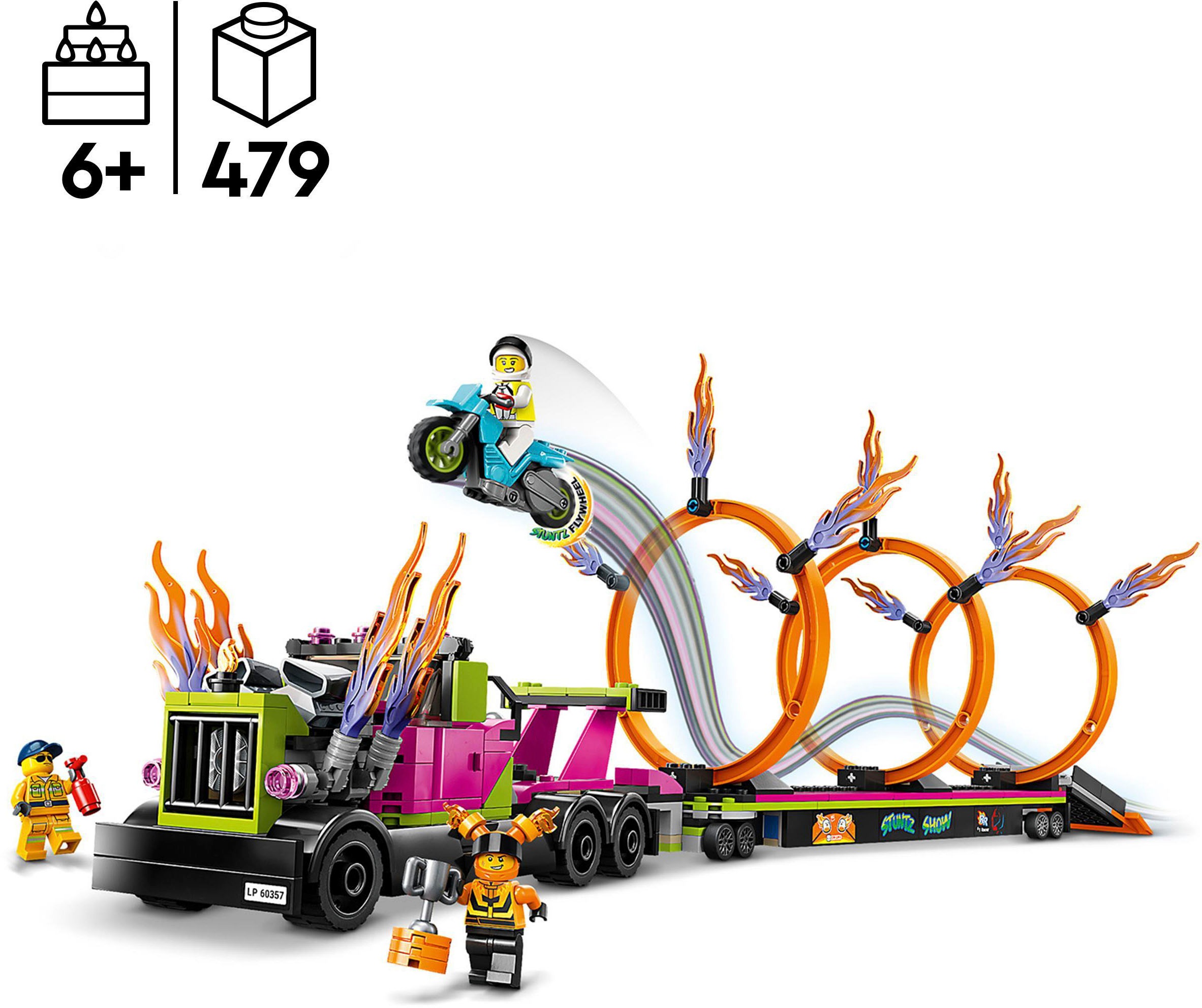 LEGO® Konstruktionsspielsteine »Stunttruck mit Feuerreifen-Challenge (60357), LEGO® City Stuntz«, (479 St.)
