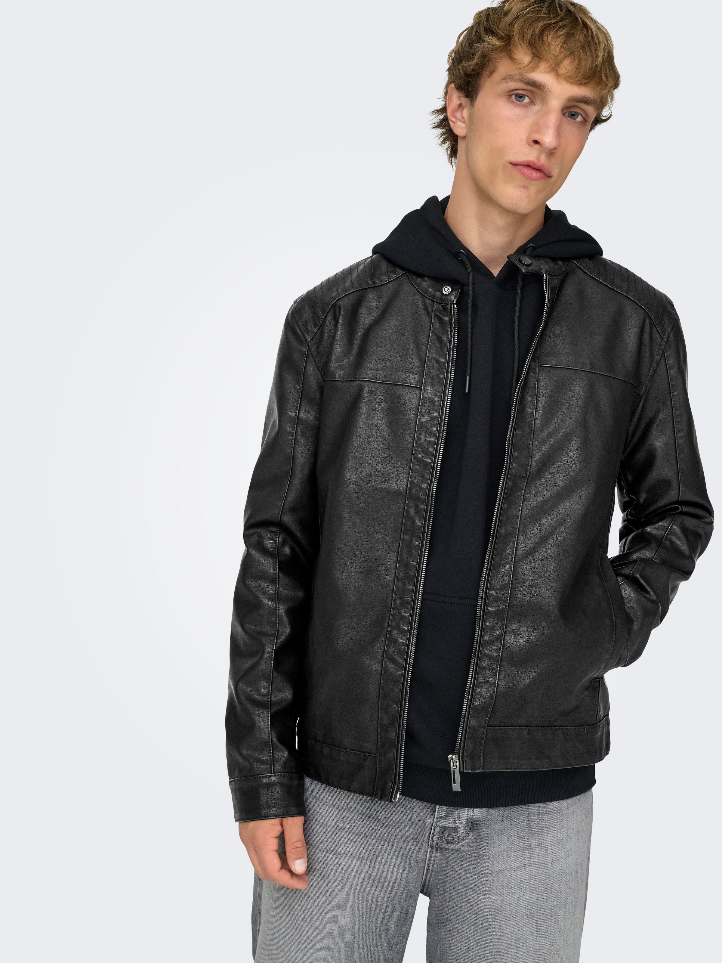 ONLY & SONS Bikerjacke »MIKE PU RACER JACKET« ohne Kapuze