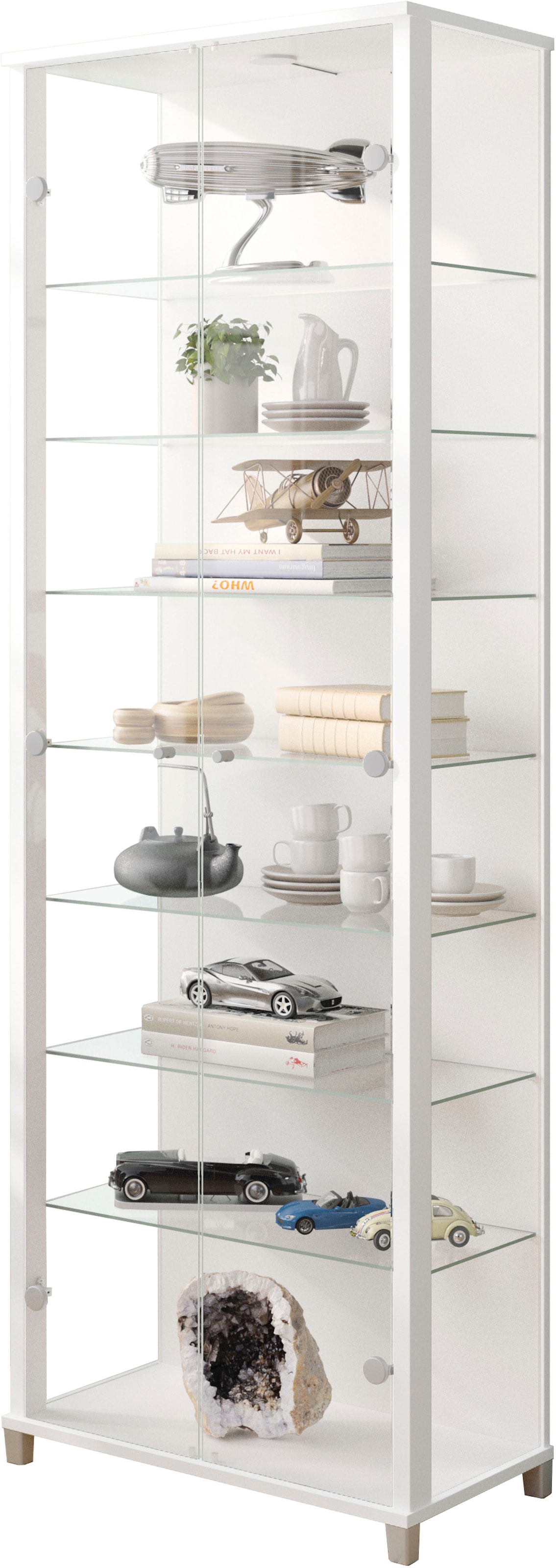 fif möbel Vitrine »Optima«, Standvitrine, Glastüren, 7 Böden, LED, vielseitig, perfekt für Sammler