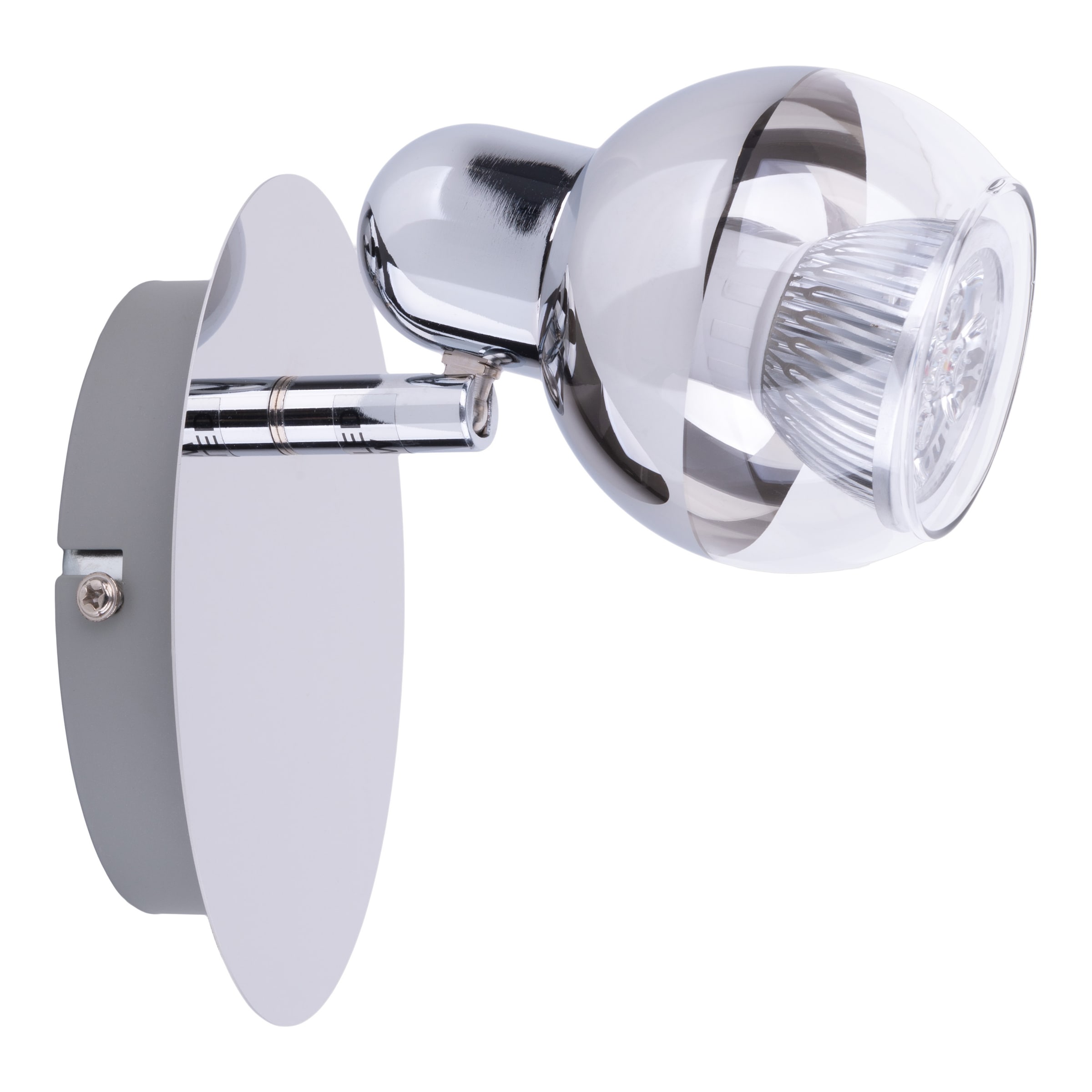 näve Wandstrahler »Boccia« GU10 1 Stk. Warmweiß 1flg. incl. LED GU10 6W, chrom, Glasschirm, verstellbarer Spot, D:14cm