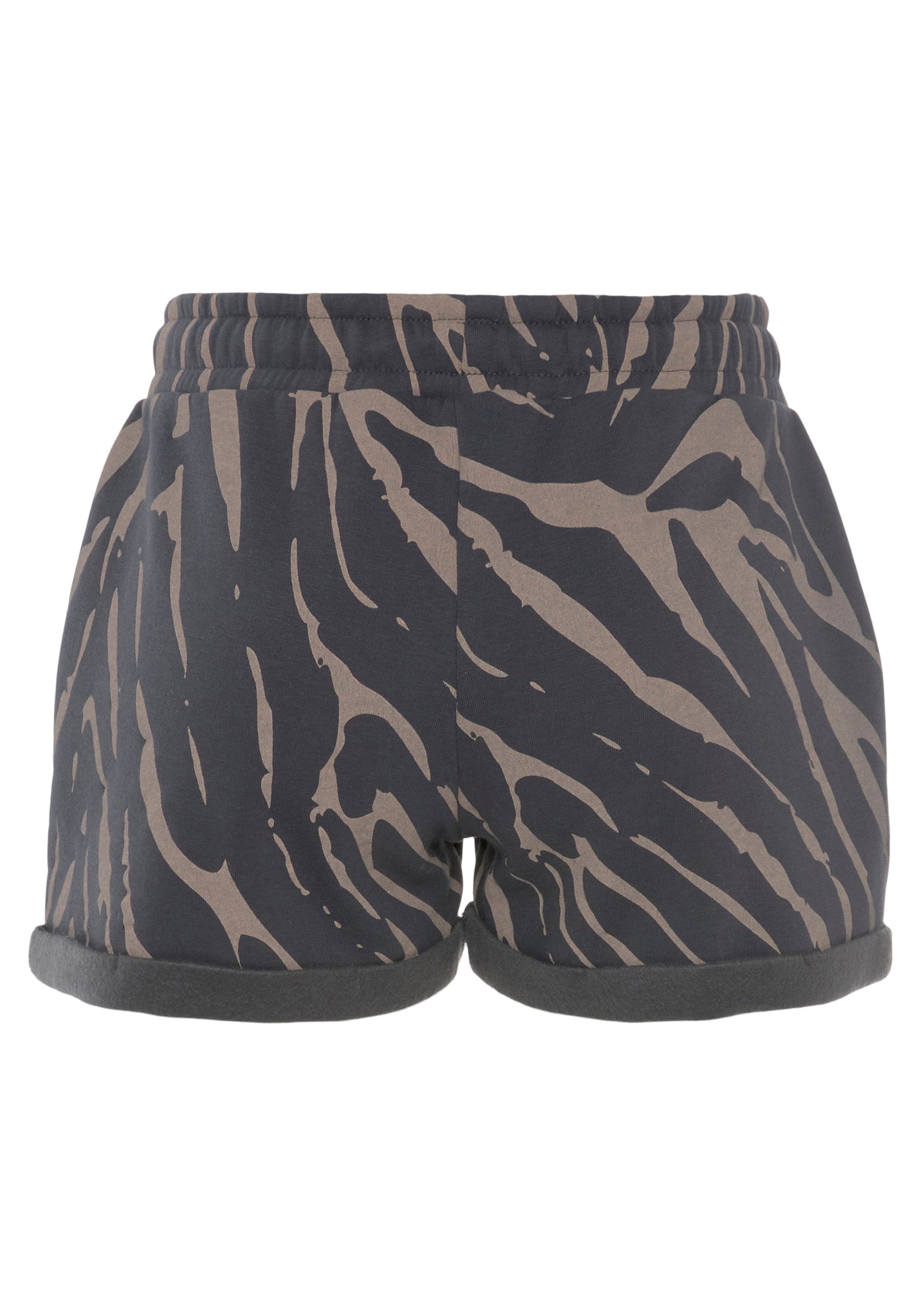 LASCANA Relaxshorts »-Kurze Hose mit Zebradruck,«, seitlichen Taschen und Logostickerei, Loungewear, Loungeanzug