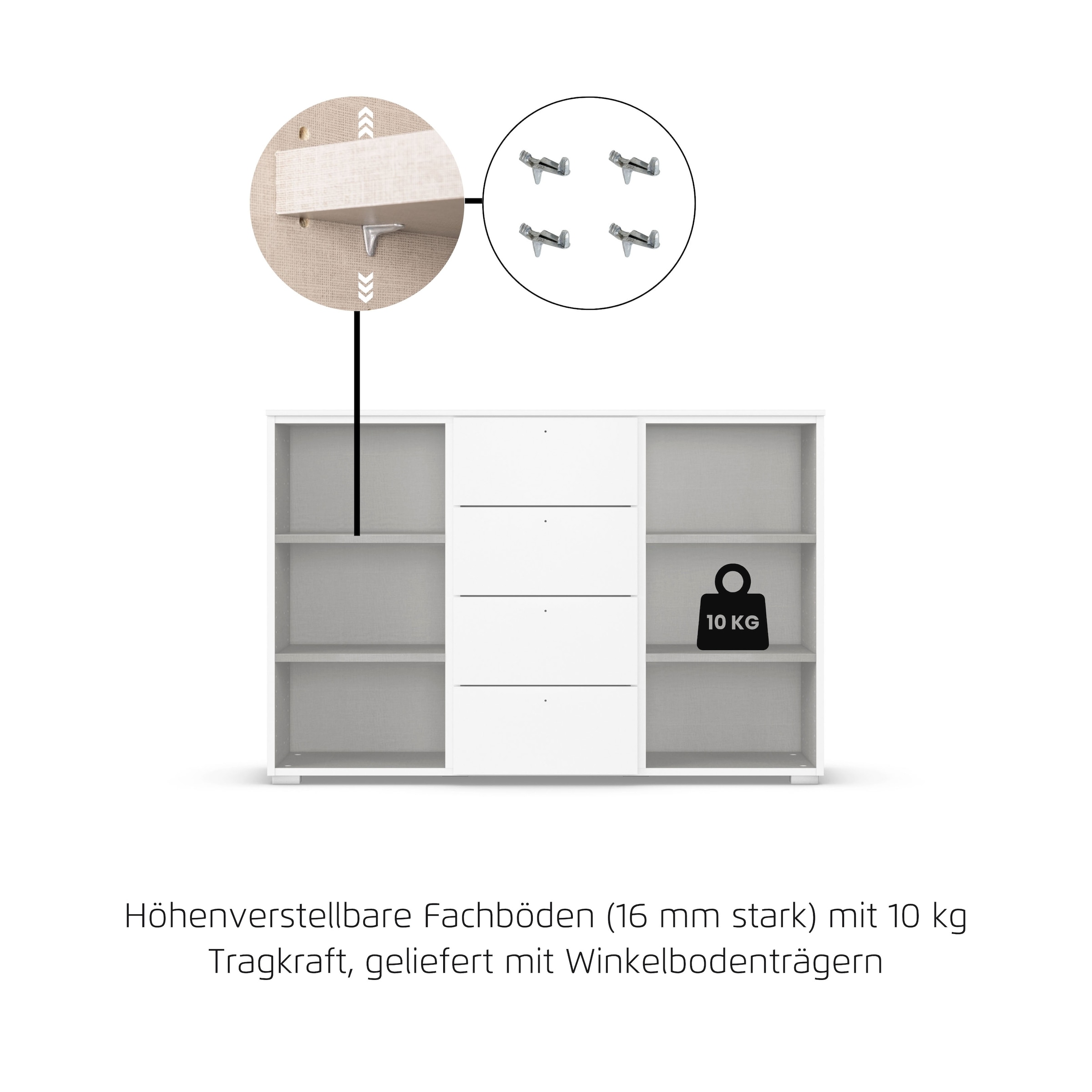rauch Schubkastenkommode »Sideboard Kommode Kombikommode KOLUNA mit Glasfront«, (Breite 120 cm), vier große Schubladen, mit insgesamt 4 Einlegeböden MADE IN GERMANY