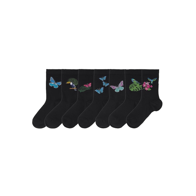 H.I.S Socken, (7 Paar), mit Schmetterlings- und Vogelmotiven auf Raten  bestellen