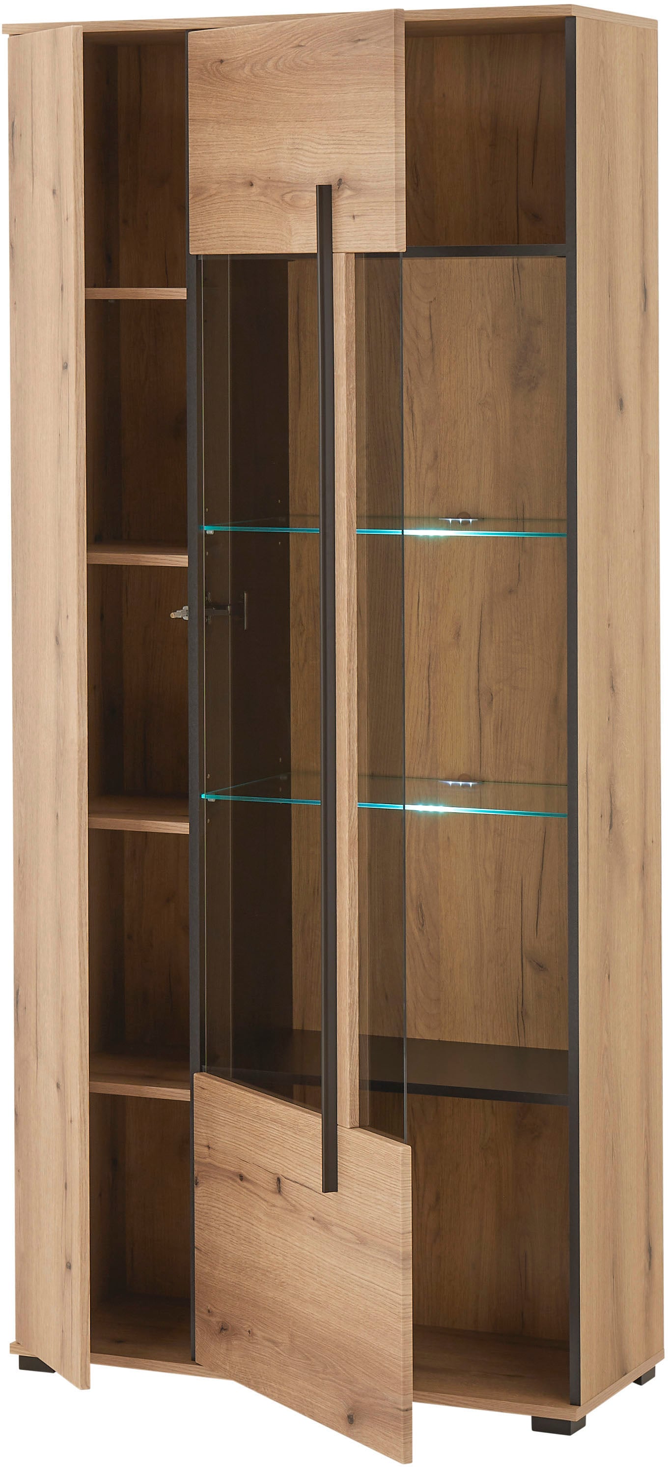 Home affaire Vitrine »Cantara, Vitrinenschrank in Eiche Evoke oder weiß, Standvitrine« schwarzer Stangengriff, ausreichend Stauraum, vielseitig einsetzbar