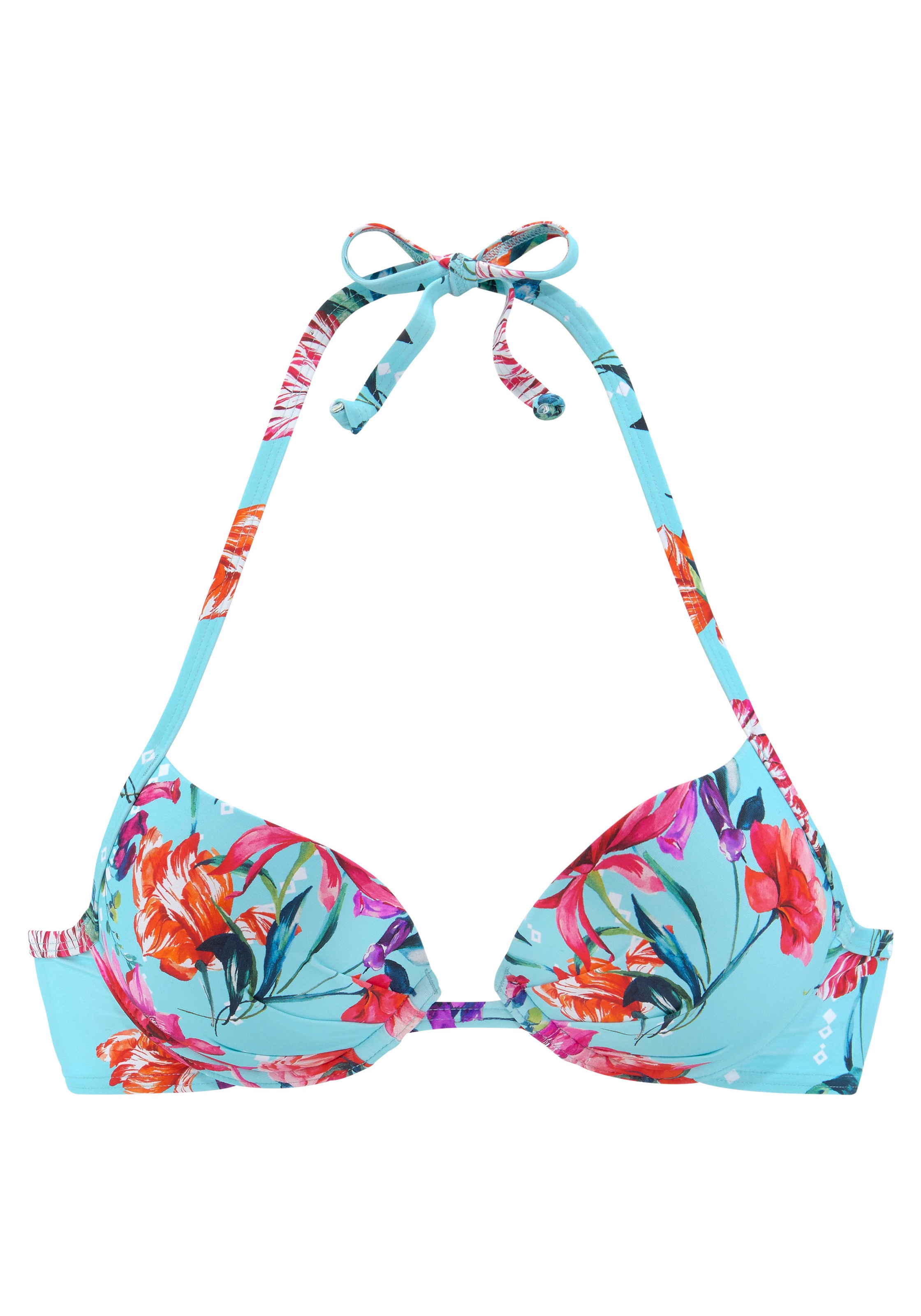 Sunseeker, Damen, Push-Up-Bikini-Top »Modern« mit Blumenprint, hellblau-bedruckt, Cup C, 38 - Cup C, hellblau-bedruckt, Mit modernem Blumenprint