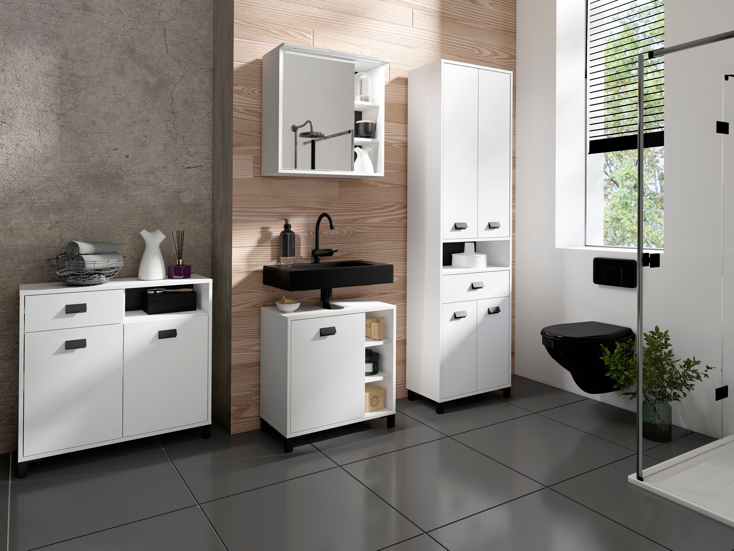 byLIVING Badkommode »Wellness« 80cm Badezimmer Kommode mit Metallgriffen und viel Stauraum