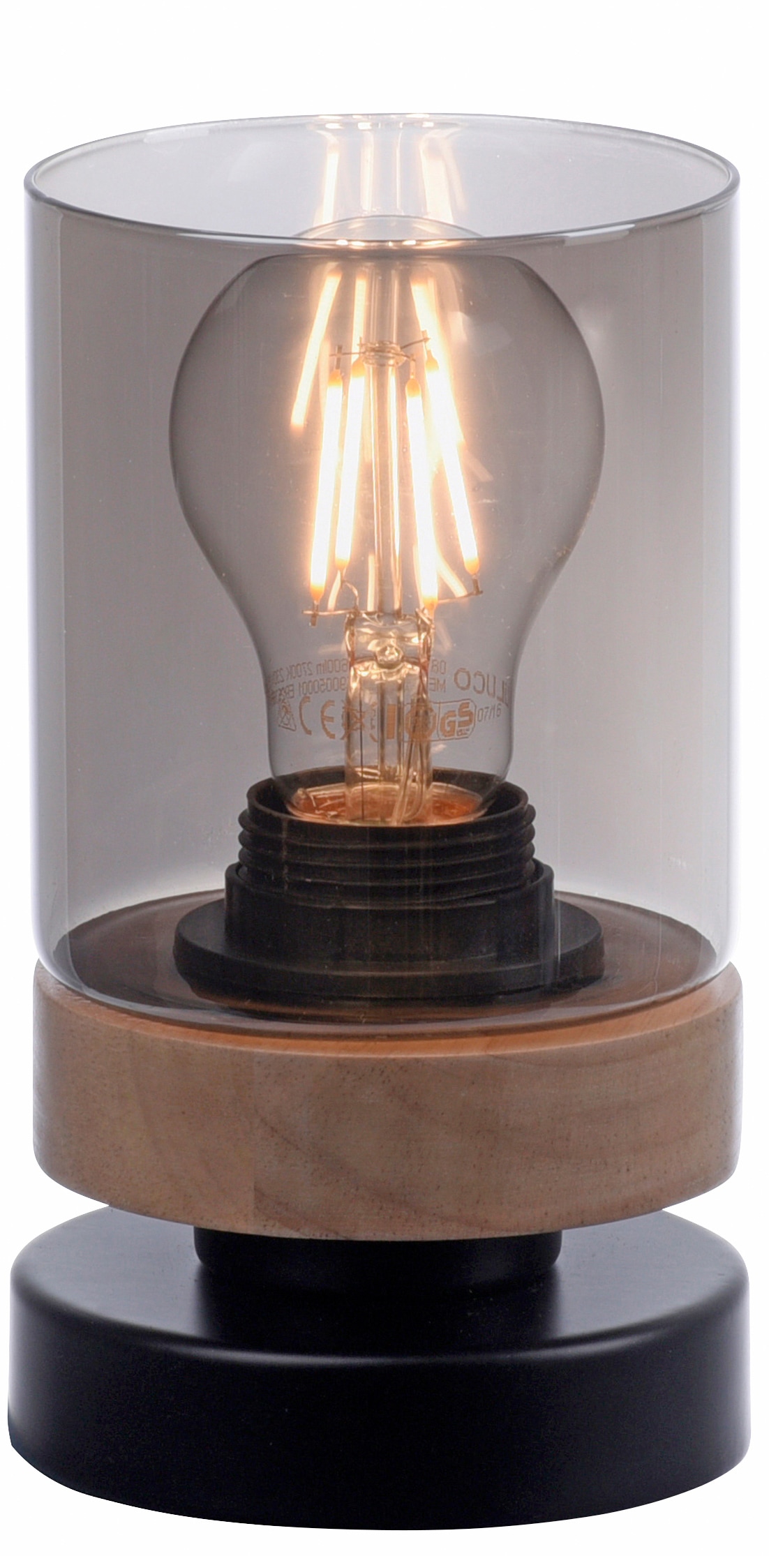 Home affaire Tischleuchte »Tendon«, 1 3 XXL mit flammig-flammig, Jahren - für | Glas, Garantie Holz, E27 Rauchglas, online Leuchtmittel kaufen geeignet Tischlampe