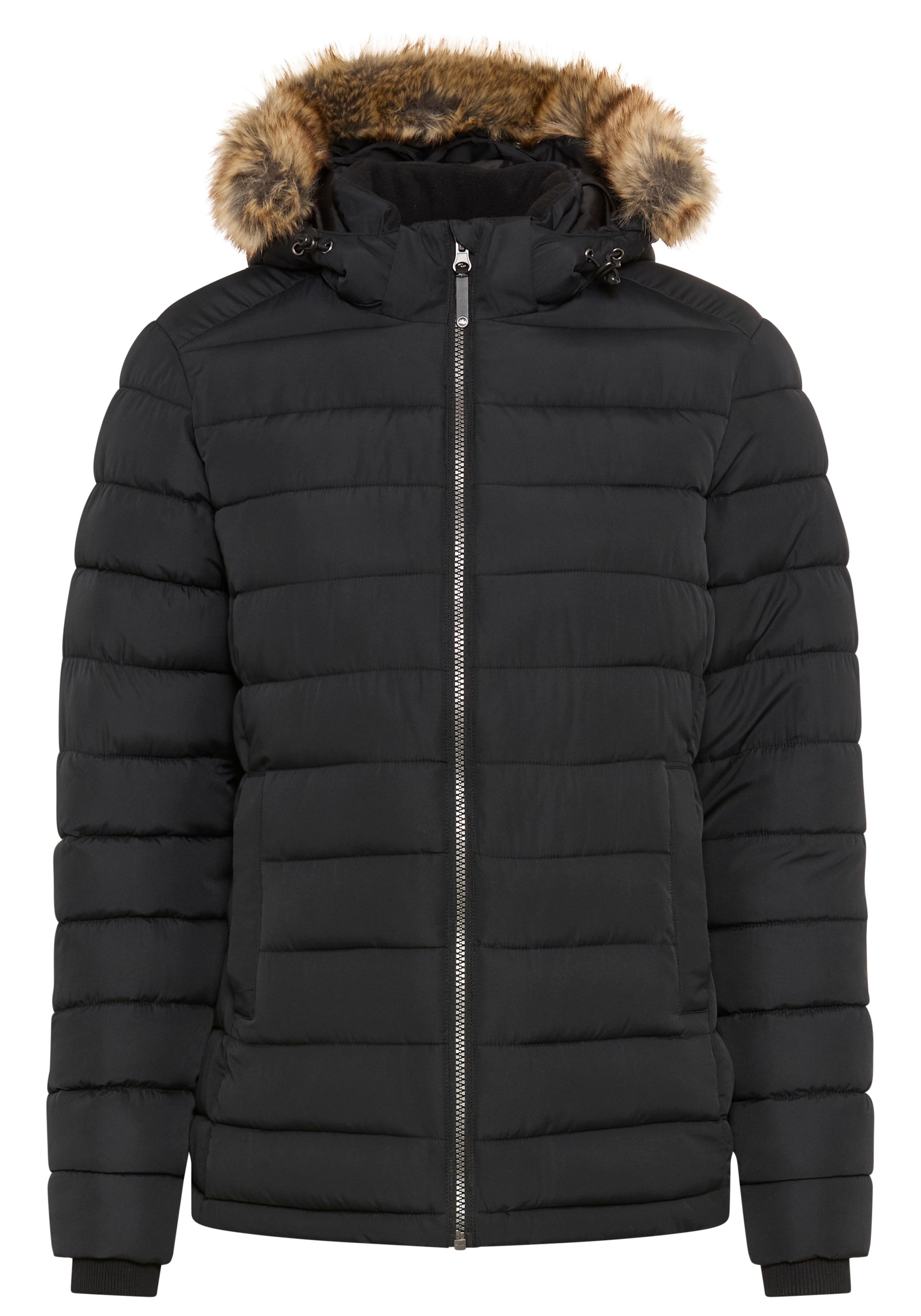 Polarino Steppjacke mit Kapuze Kapuze mit Fellimitat zum Abnehmen