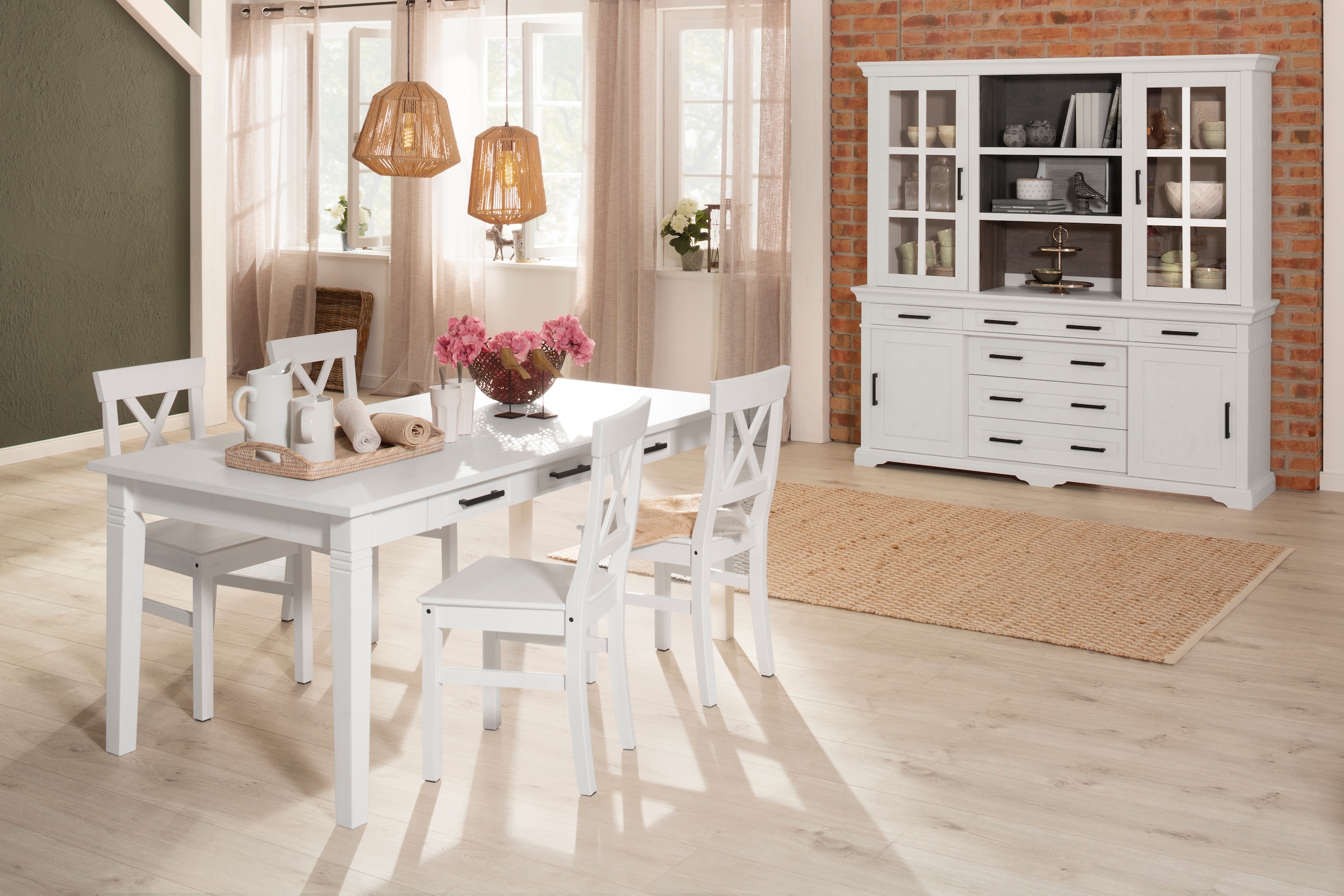 Home affaire Buffet »Anabel, mit Glastüren und Metallgriffen«, aus massiver Kiefer, mit Schiebetüren, Breite 186 cm
