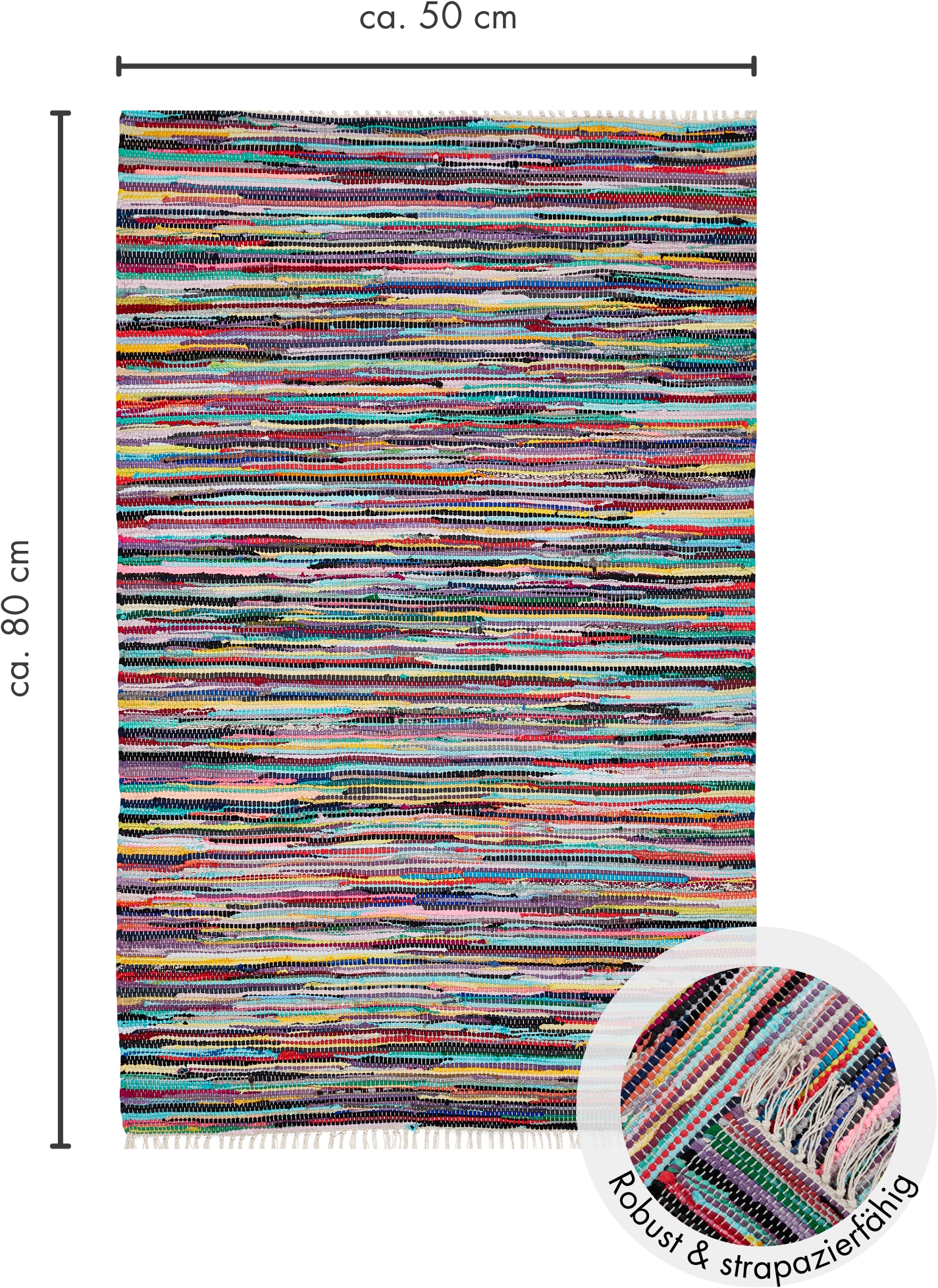 Andiamo Teppich »Multi« rechteckig 10 mm Höhe Flachgewebe, Fleckerl, reine Baumwolle, handgewebt, mit Fransen