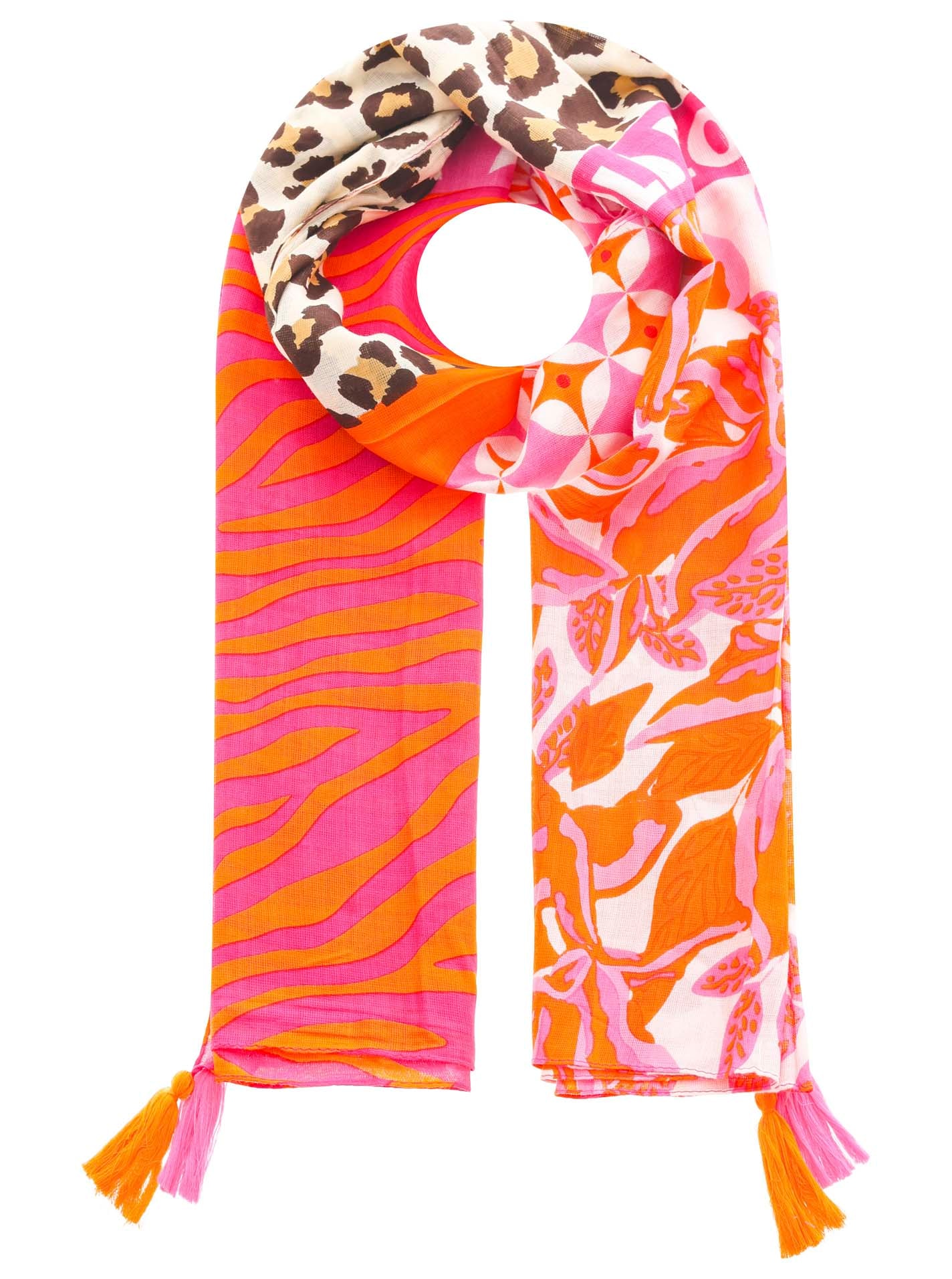 Zwillingsherz Modetuch, mit Allover-Print, Tasseln und kleiner Fransenkante
