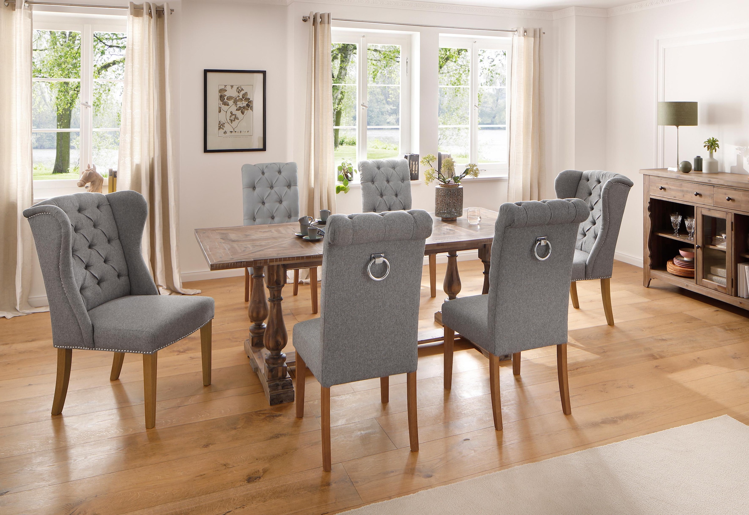 Home affaire Esszimmerstuhl »Liao, TOPSELLER!, OTTOs Choice«, (Set), Webstoff-Struktur (100% Polyester), 2er-Set, mit edler Knopfheftung in der Rückenlehne