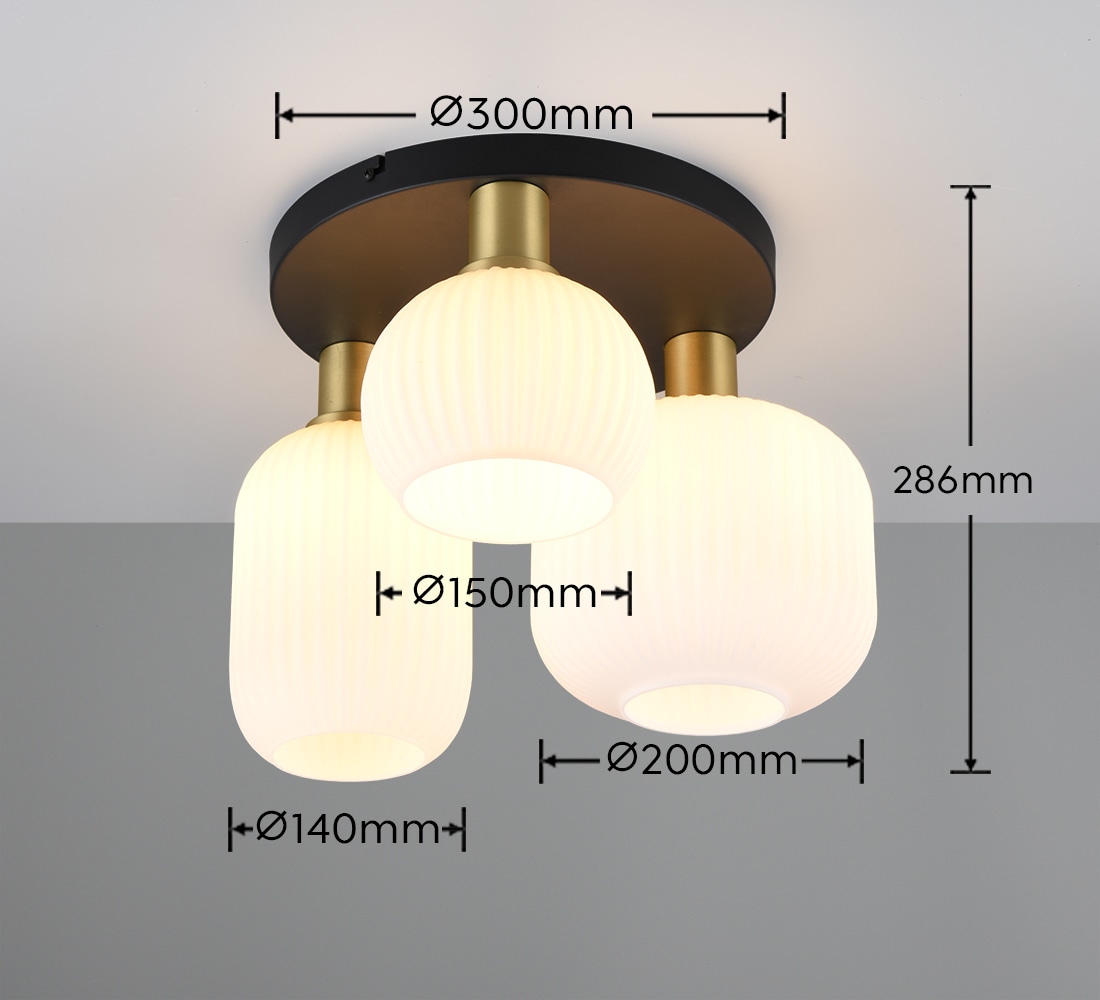 TRIO Leuchten Deckenleuchte »DIVA, E27 Deckenlampe 3-flammig mit Glasschirm, exkl 3xE27 max 10W« E27 1 Stk. warmweiß - kaltweiß Deckenlampe Ø 39cm, Glasschirme in 3 Formen, Lampe Wohnzimmer Küche