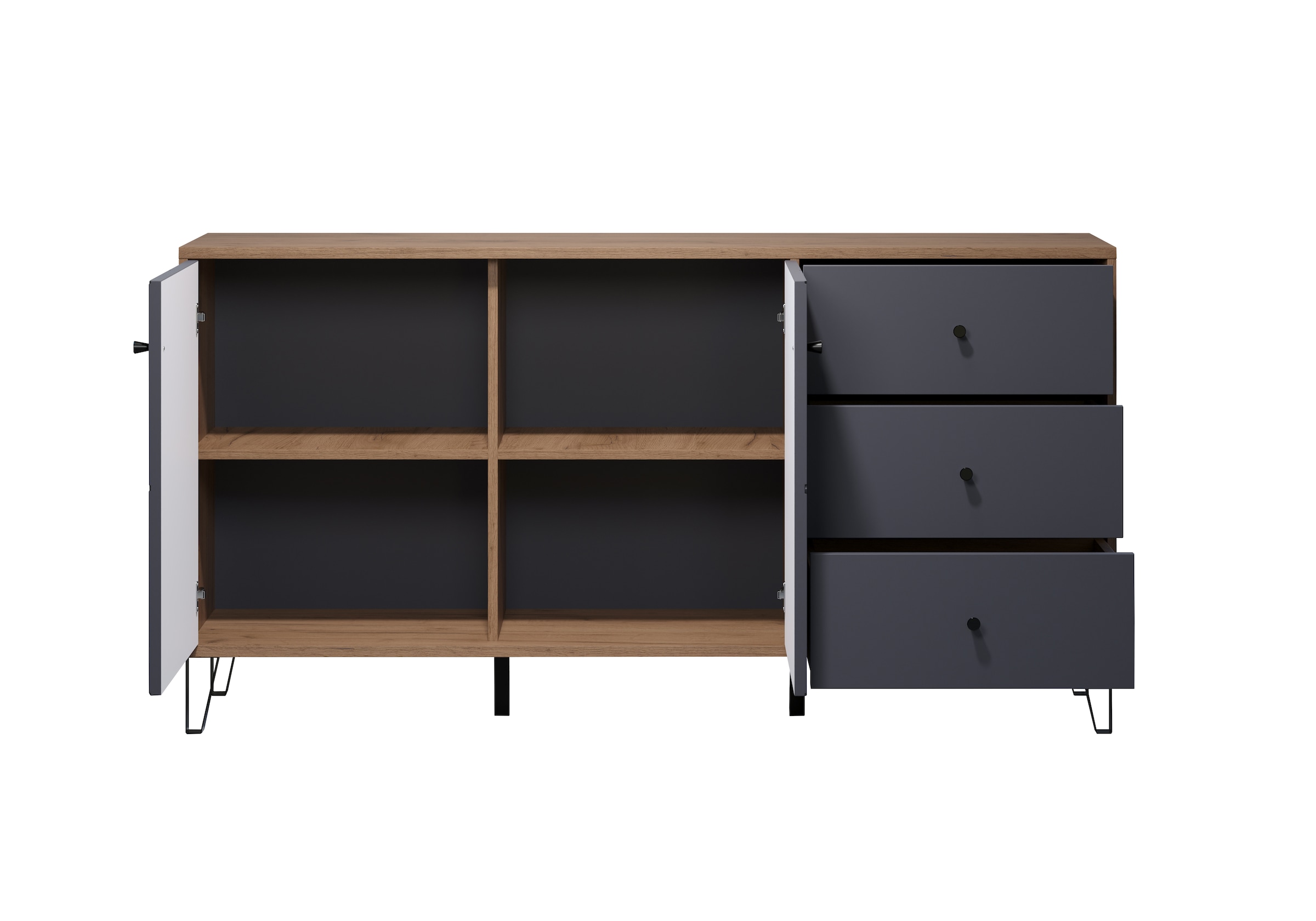 Places of Style Sideboard »Molveno«, (1 St.), außergewöhnliches Design mit strukturierten Fronten, Soft-Close