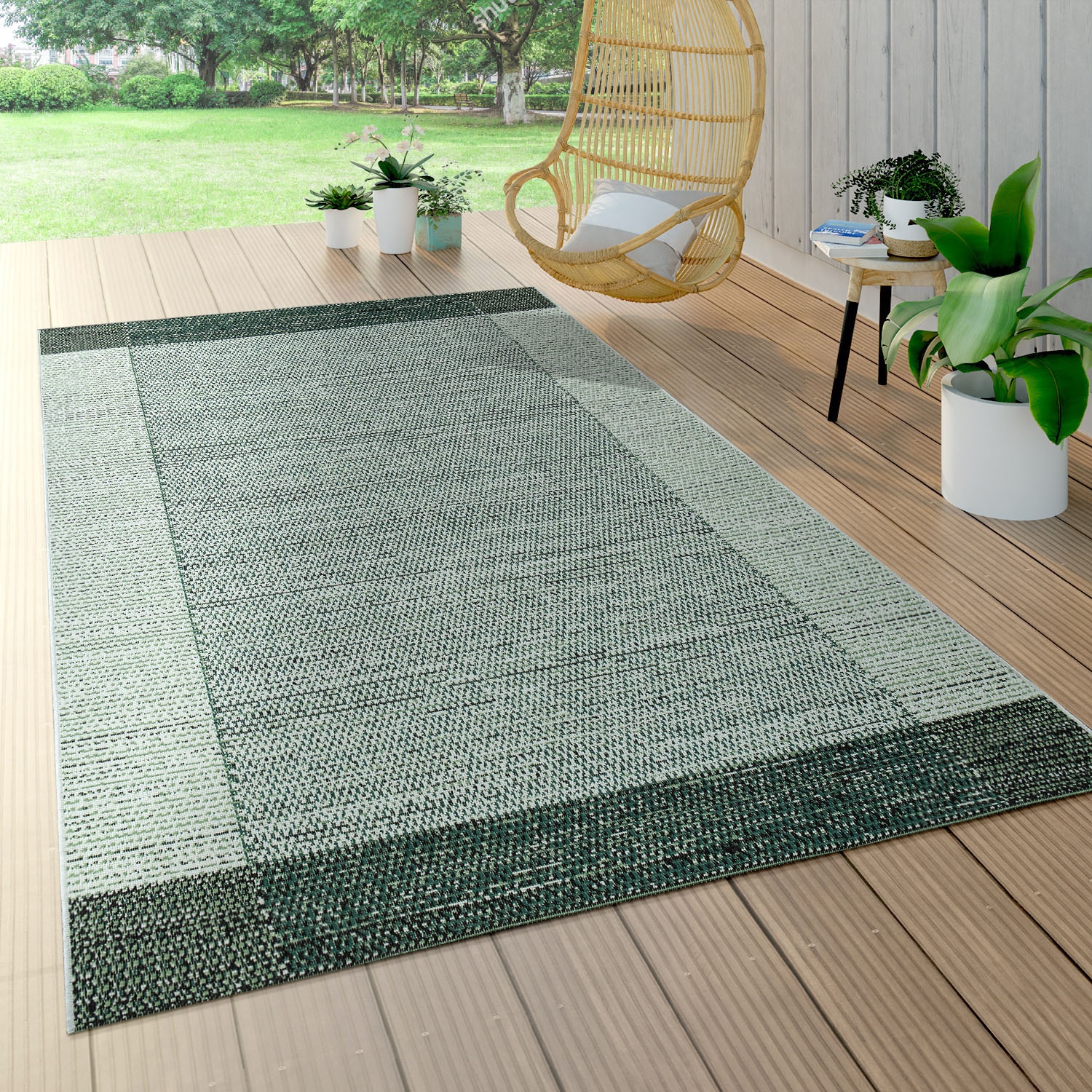 Paco Home Teppich »Ostende Bordüre, 538«, geeignet Outdoor Flachgewebe, meliert, rechteckig, mit In- und