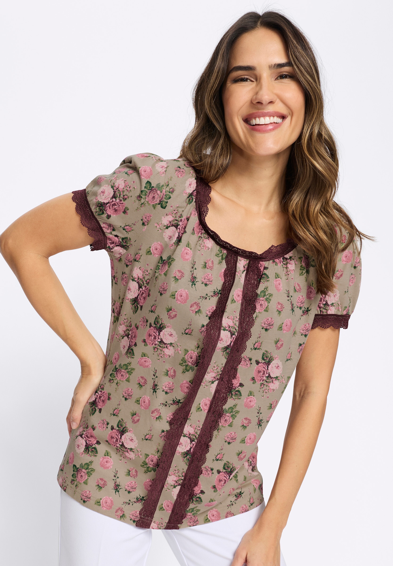 Sieh an! Trachtenshirt »Trachtenshirt Trachtenshirt mit Spitzen-Details«