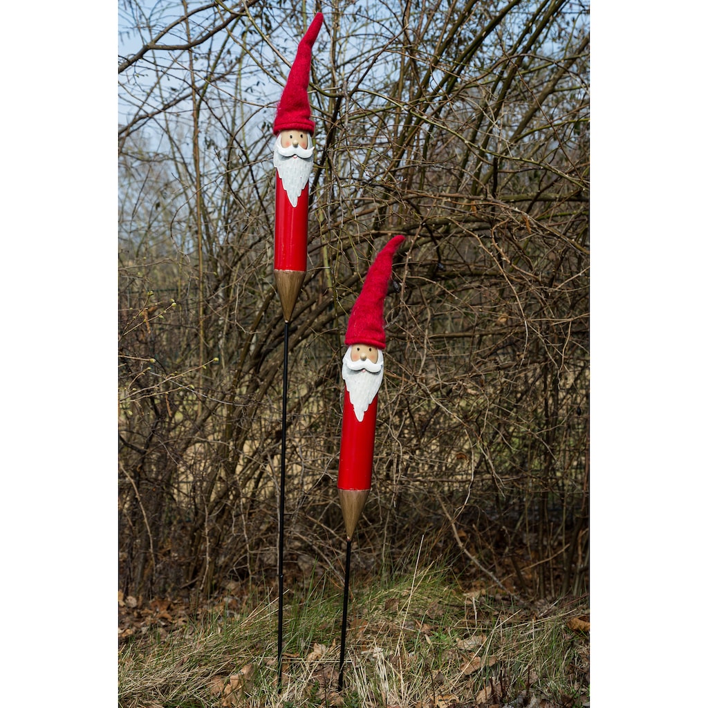 Myflair Möbel & Accessoires Gartenstecker »Weihnachtsdeko rot aussen«, (Set, 2 St.), Weihnachtsmann Motiv, Höhe ca. 58 cm