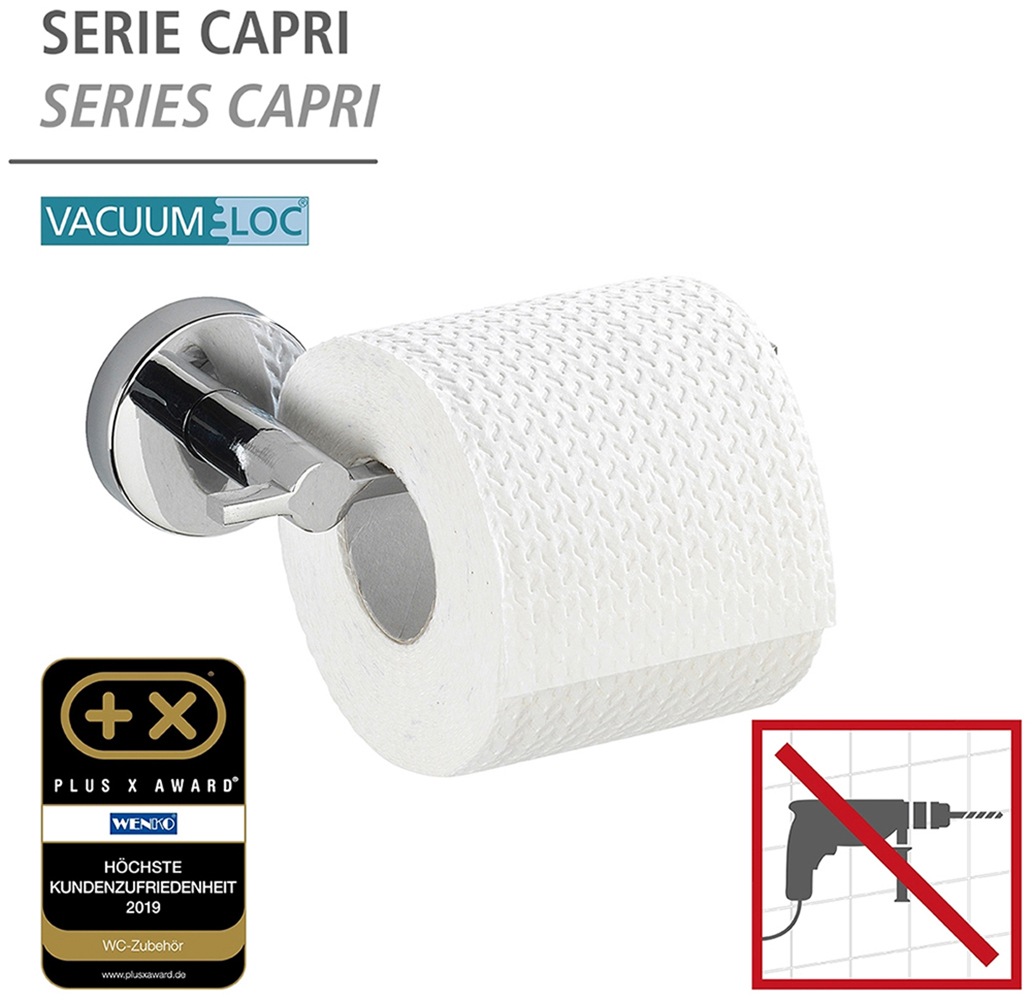 WENKO Toilettenpapierhalter »Vacuum-Loc® Modell Capri«, aus Zinkdruckguss, Befestigen ohne Bohren