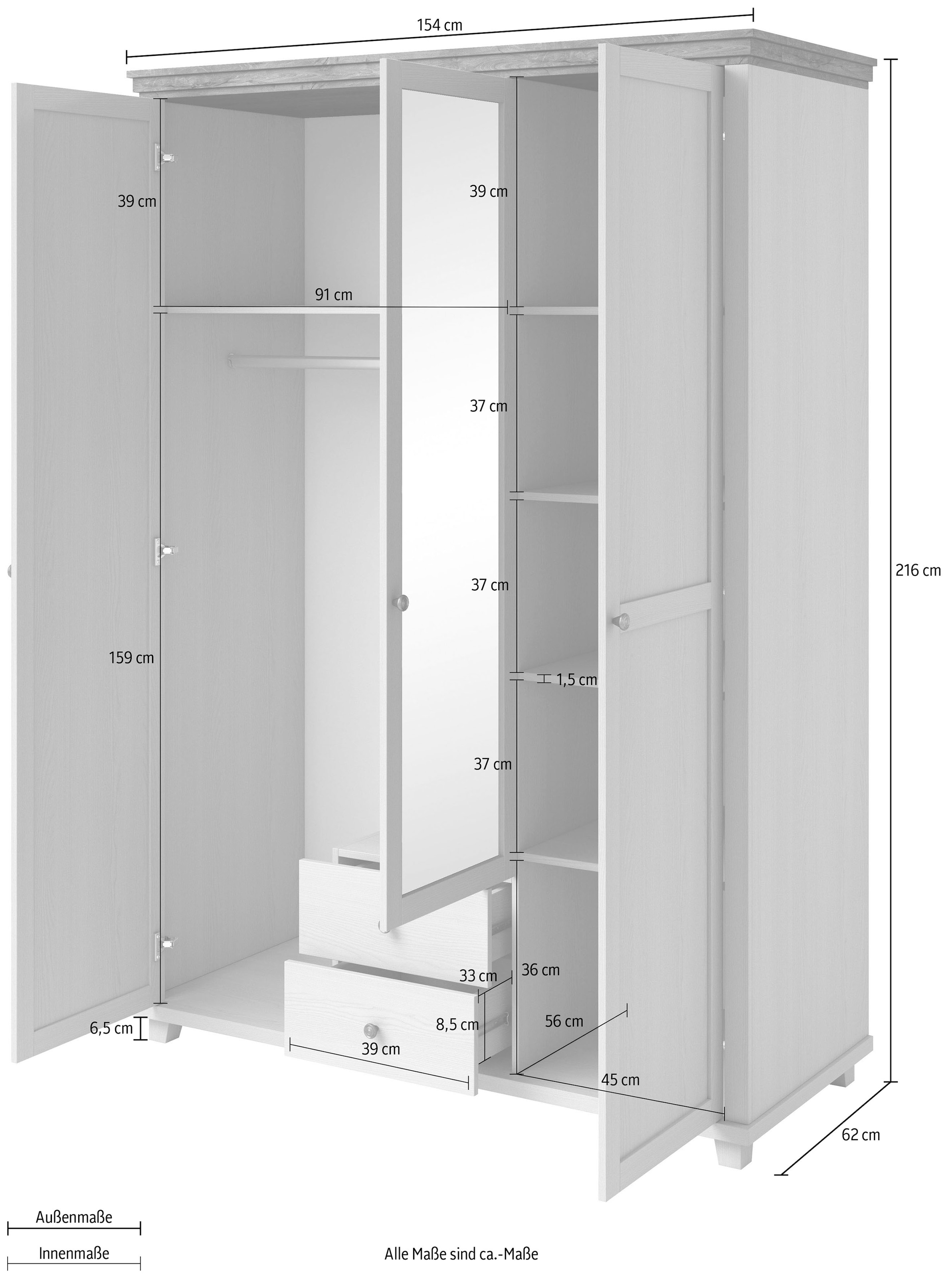 Home affaire Drehtürenschrank »Evora, Landhausschrank in 3 verschieden Größen, Türen mit Soft- Close« Kleiderschrank mit Spiegel, aus FSC®-zertifiziertem Holzwerkstoff
