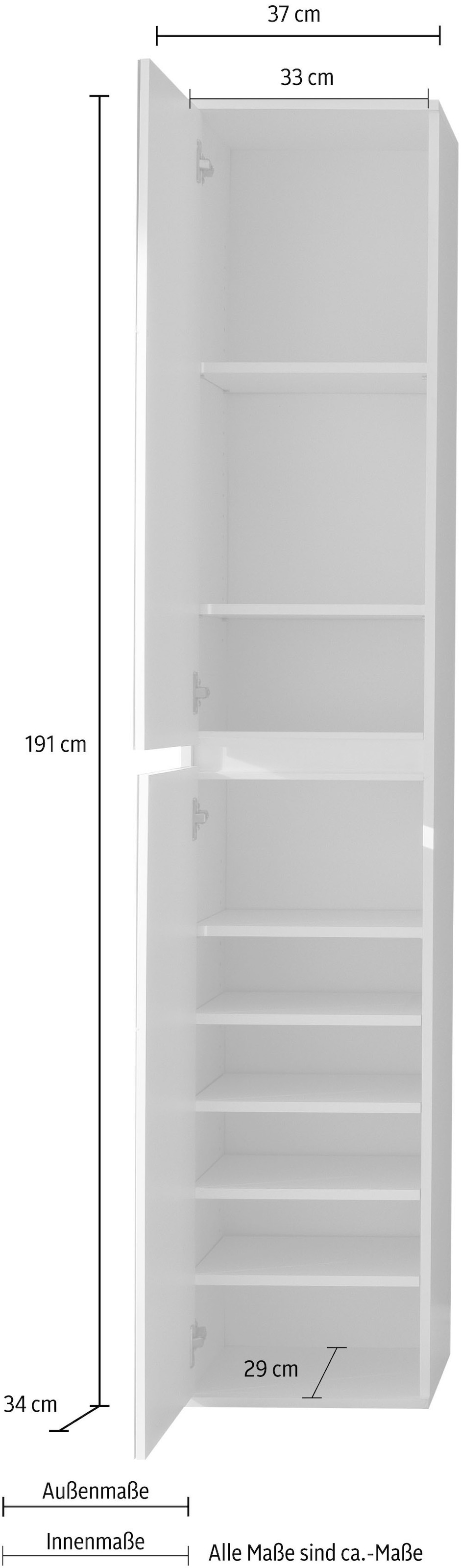 Home affaire Garderobenschrank »Malcesine« Garderobenschrank mit 2 Türen - (B/T/H) 37/34/191 cm
