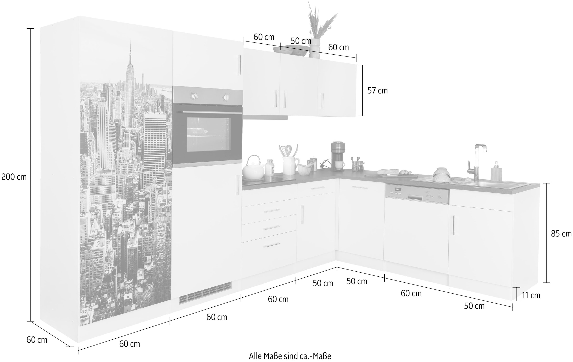 KOCHSTATION Winkelküche »KS-Paris«, Stellbreite 290/220 cm, wahlweise mit Induktionskochfeld