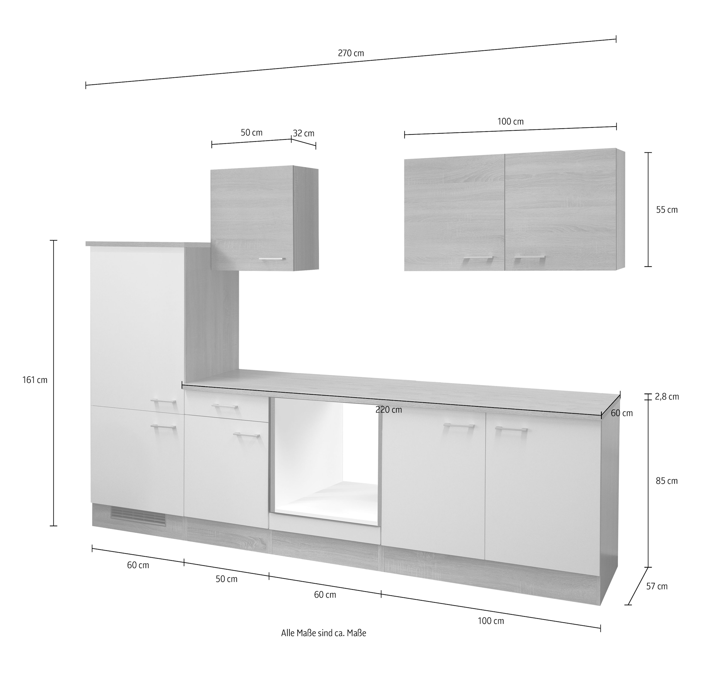 Flex-Well Küchenzeile »Samoa, ohne E-Geräte«, (L-270-2206-038-SAMOA), Gesamtbreite 270 cm