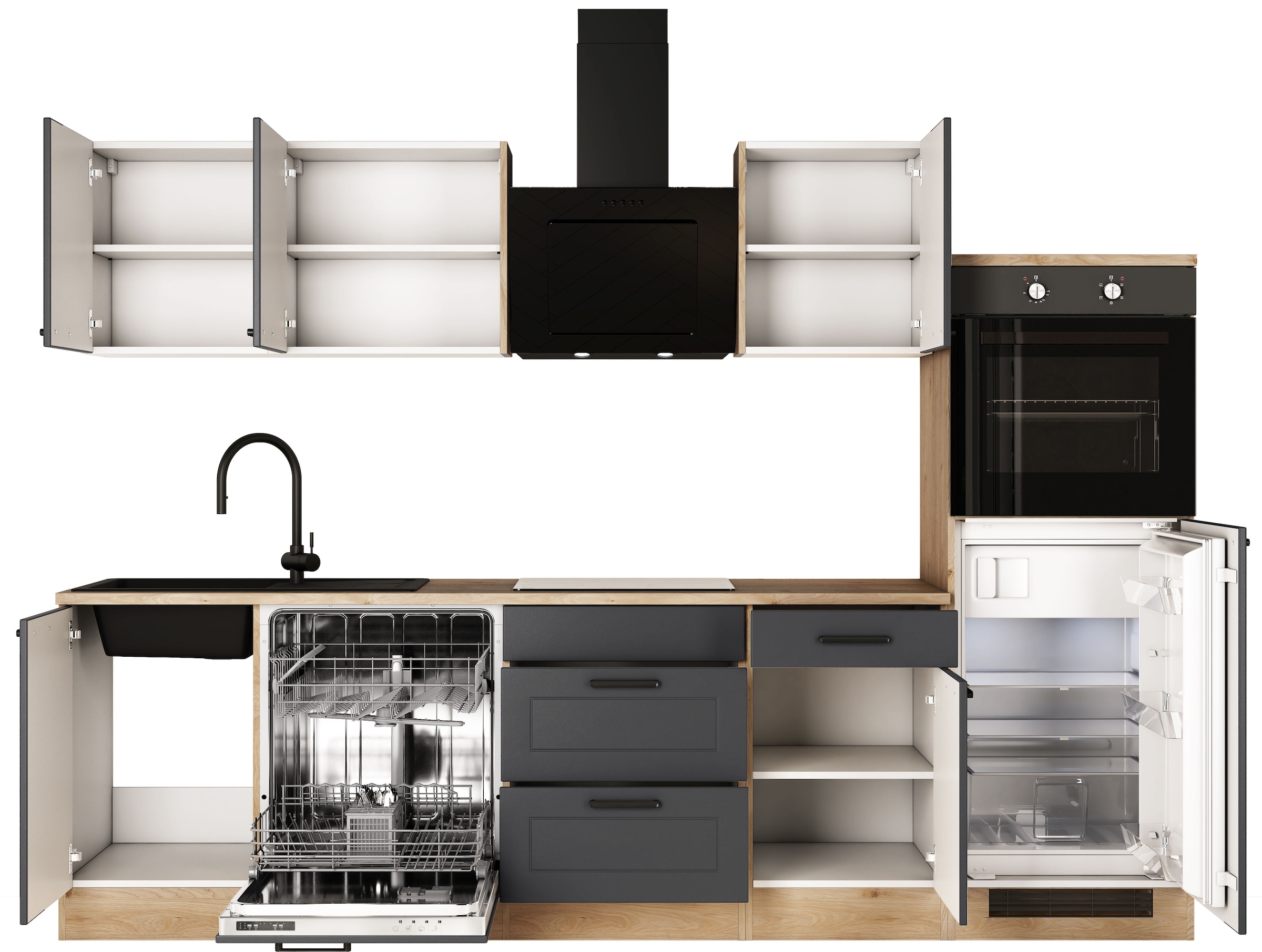 Flex-Well Küche »ROMEO & JULIA, im Landhaus-Stil, Breite 280 cm« L-280-2317-044-ROMEO,  wahlweise mit E-Geräten und Spüle in edelstahl oder schwarz