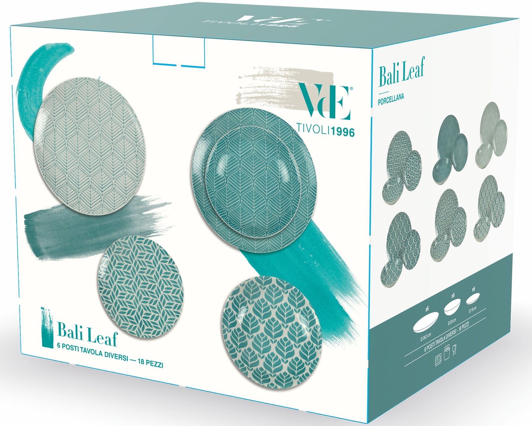 Villa d'Este Teller-Set »Geschirr-Set Bali Leaf«, (Set, 18 tlg.), Service, Tafelservice, 18 Teile, für 6 Personen