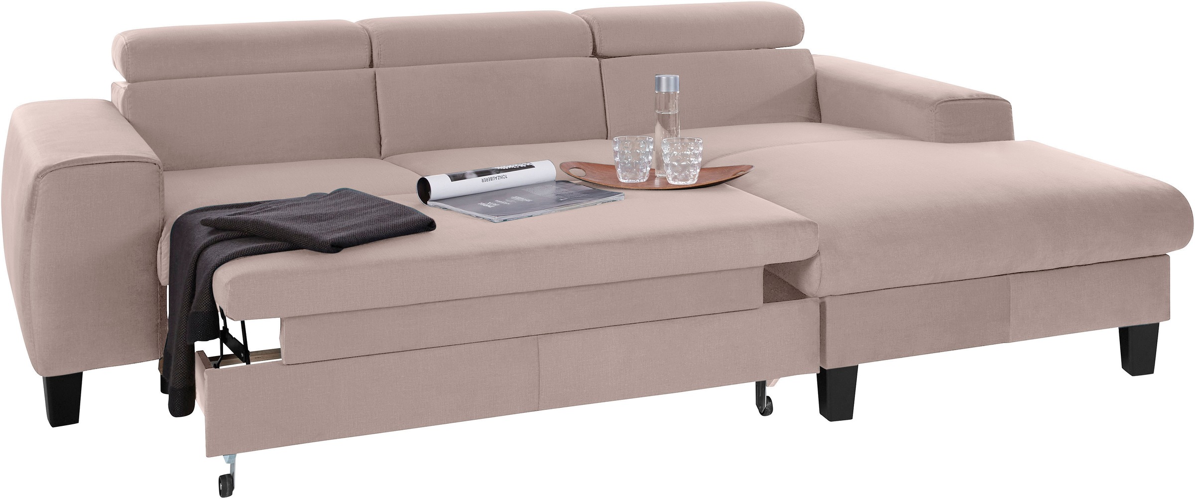 COTTA Ecksofa »Morven L-Form«, Inklusive Kopfteilverstellung, wahlweise mit Ladestation, Bettfunktion