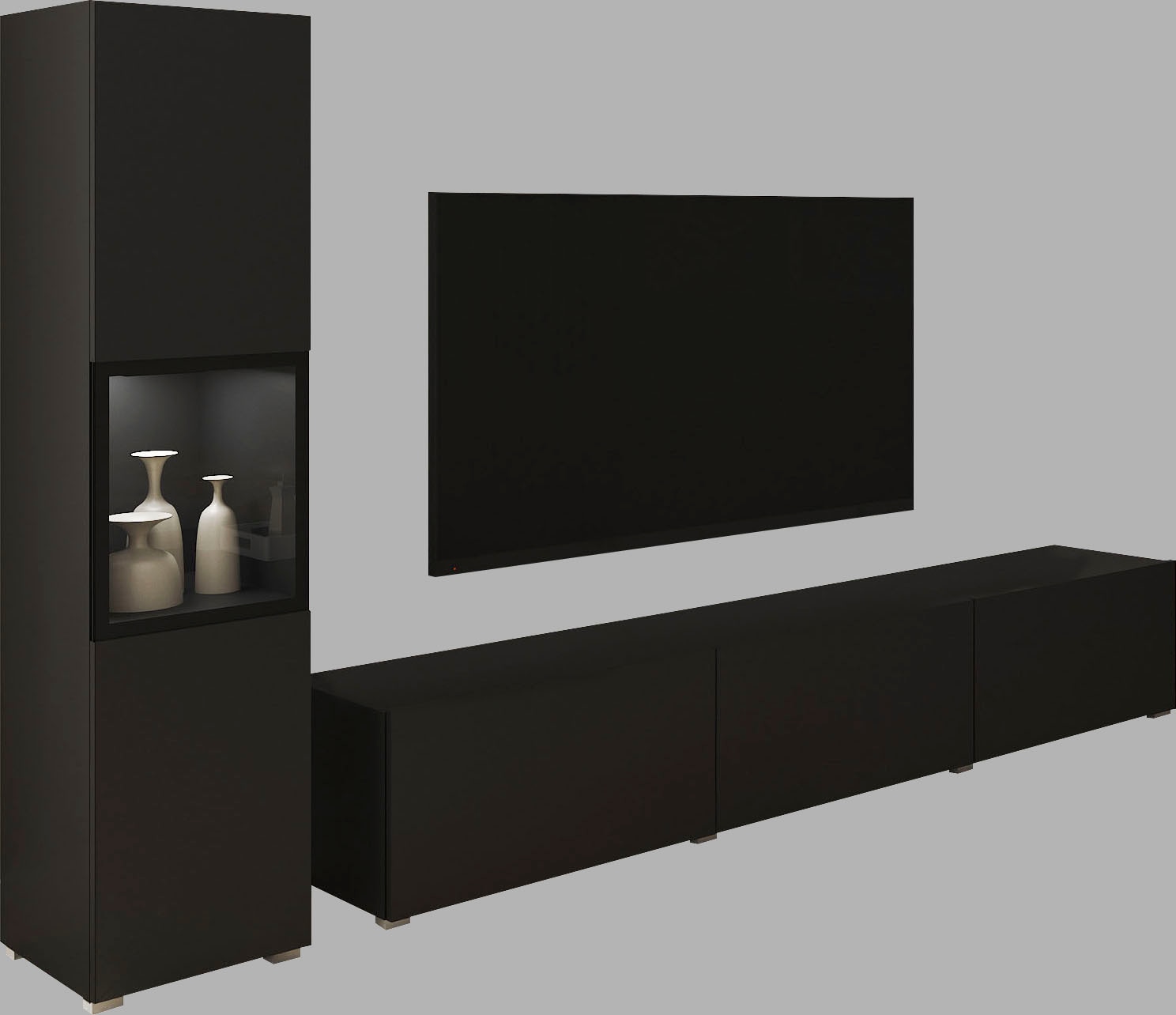 INOSIGN Wohnwand »BERLIN I, Vitrine Türschlag links/rechts wechselbar«, (Komplett-Set, 2 St.), moderne grifflose Mediawand Breite 220 cm, Vitrine mit Verglasung