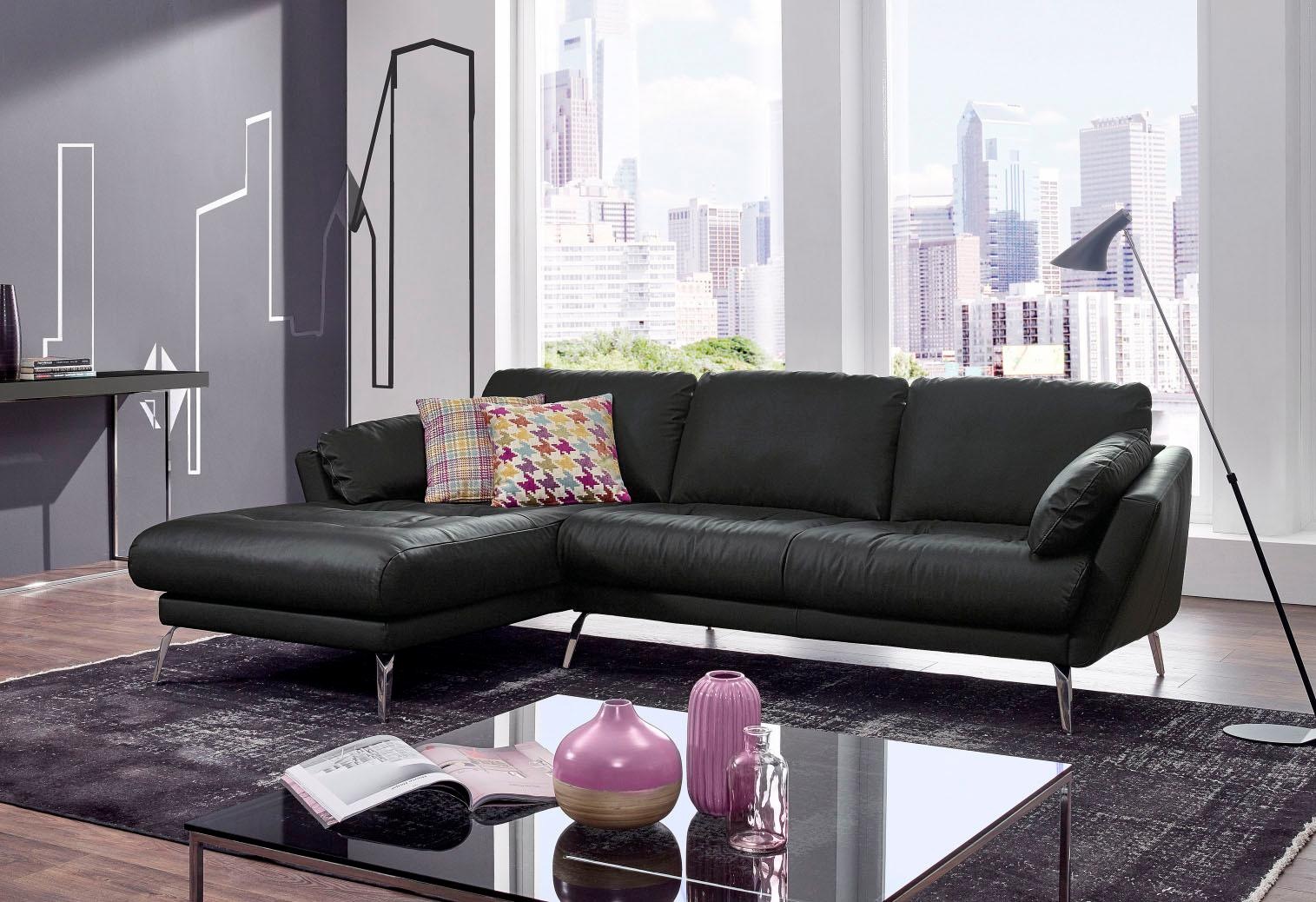 W.SCHILLIG Ecksofa »softy, Designsofa, zeitlos und elegant, hoher Sitzkomfort, L-Form«, mit dekorativer Heftung im Sitz, Füße Chrom glänzend