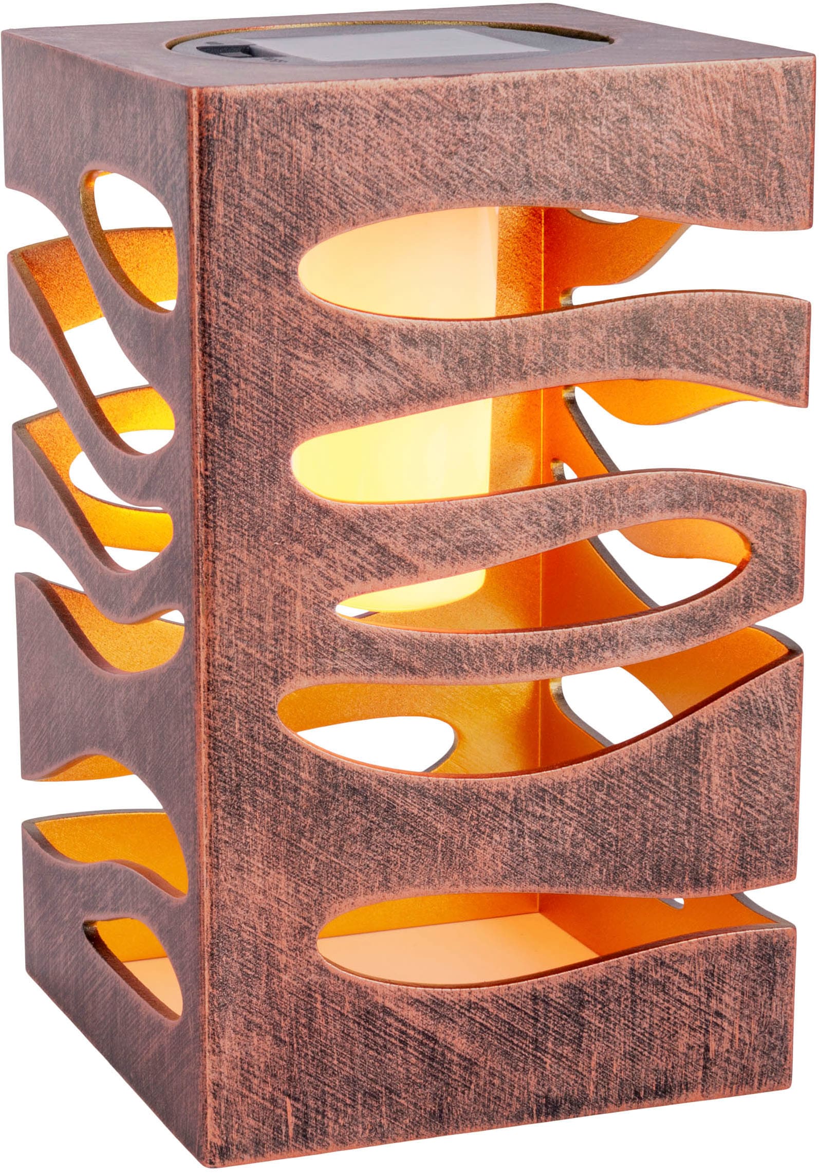 näve LED Solarleuchte »Hilda« LED-Modul 1 Stk. Warmweiß quadratisch, gold/braune Marmoroptik, Flammeneffekt, Dämmerungssensor