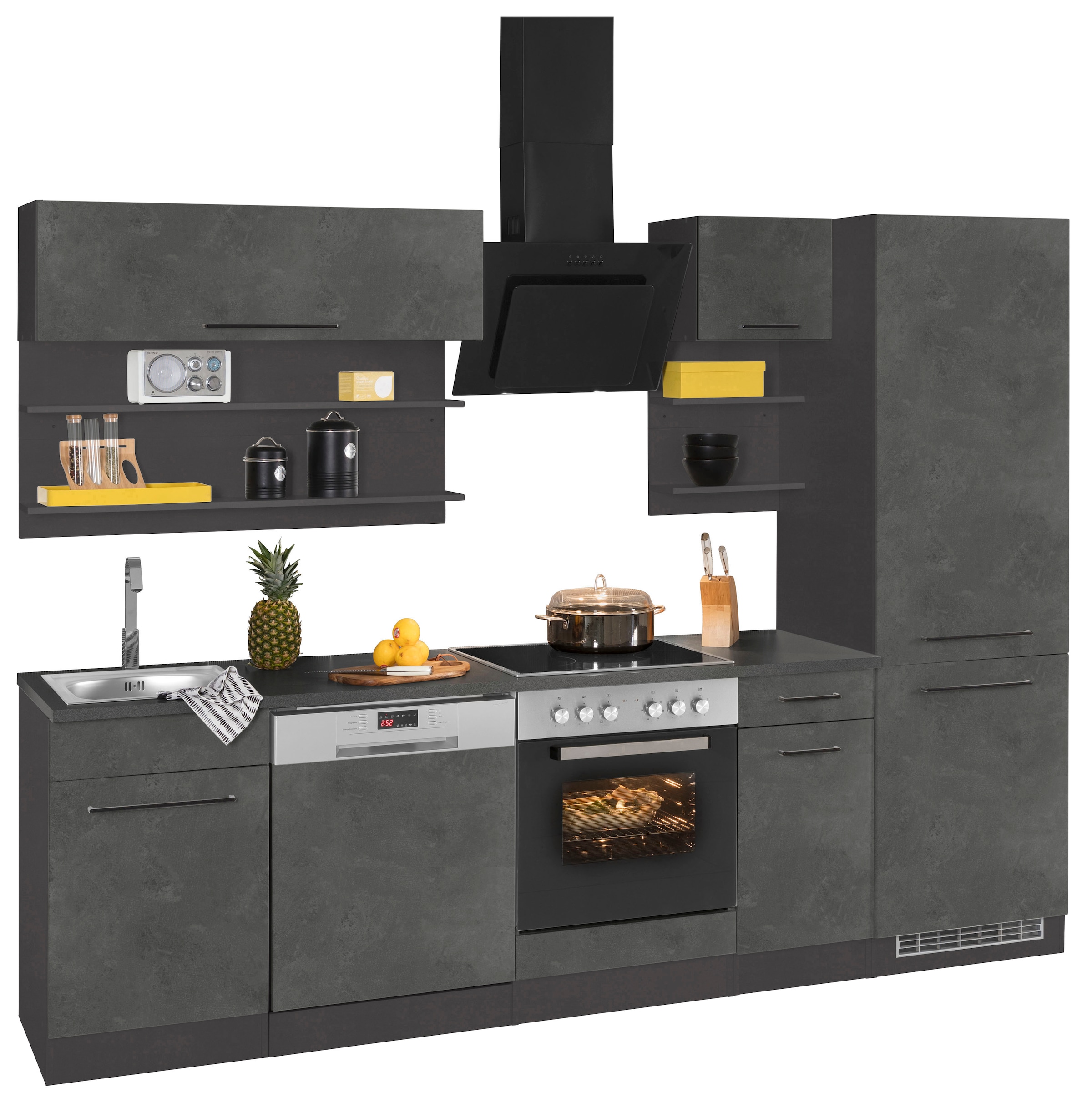 KOCHSTATION Küchenzeile »KS-Tulsa«, ohne E-Geräte, Breite 270 cm, schwarze Metallgriffe, MDF Fronten