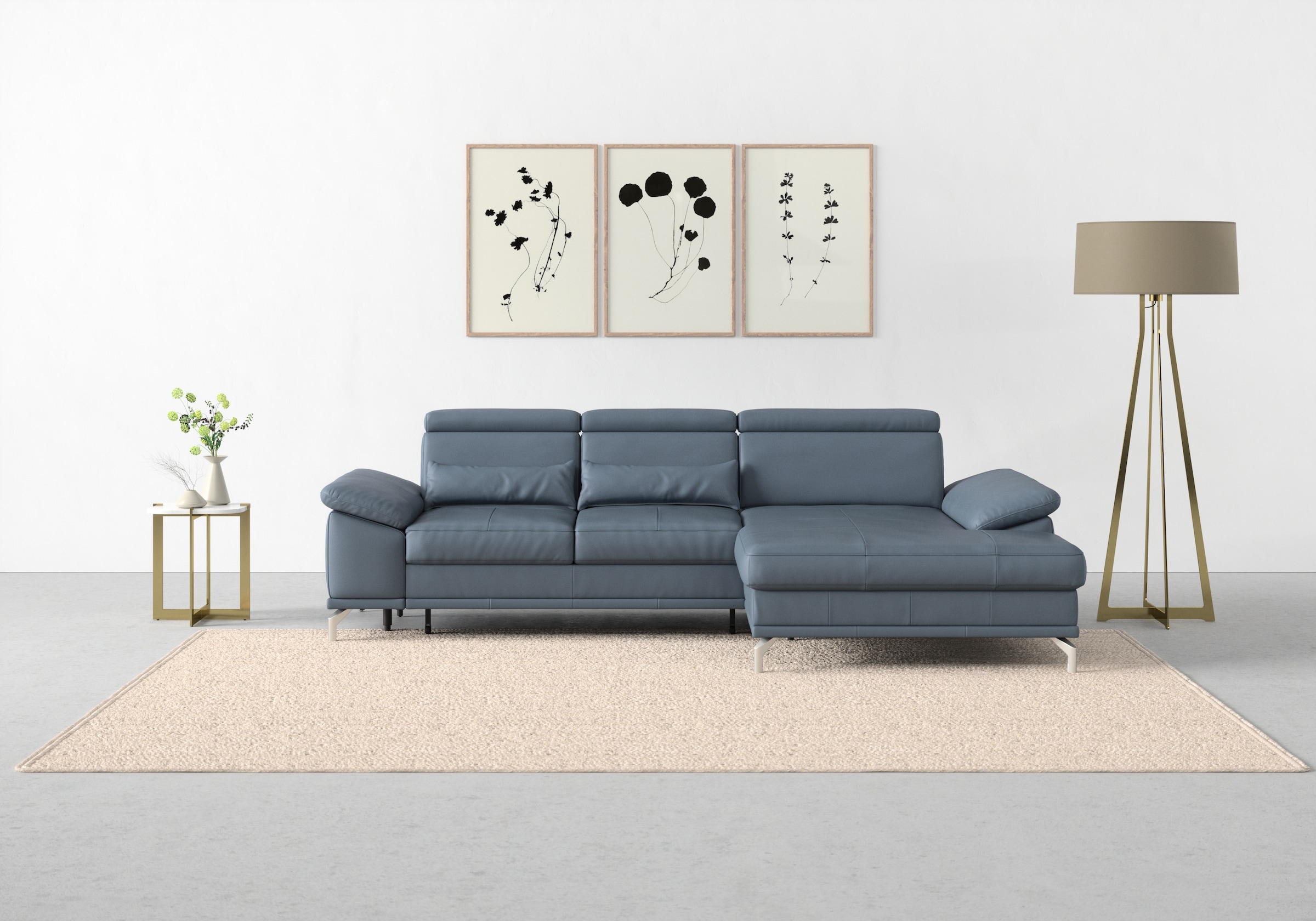 sit&more Ecksofa »Cabrio L-Form, mit Sitztiefenverstellung, Arm- und Kopfteilverstellung«, 2 Nierenkissen, Federkern, optional Bettfunktion und Stauraum