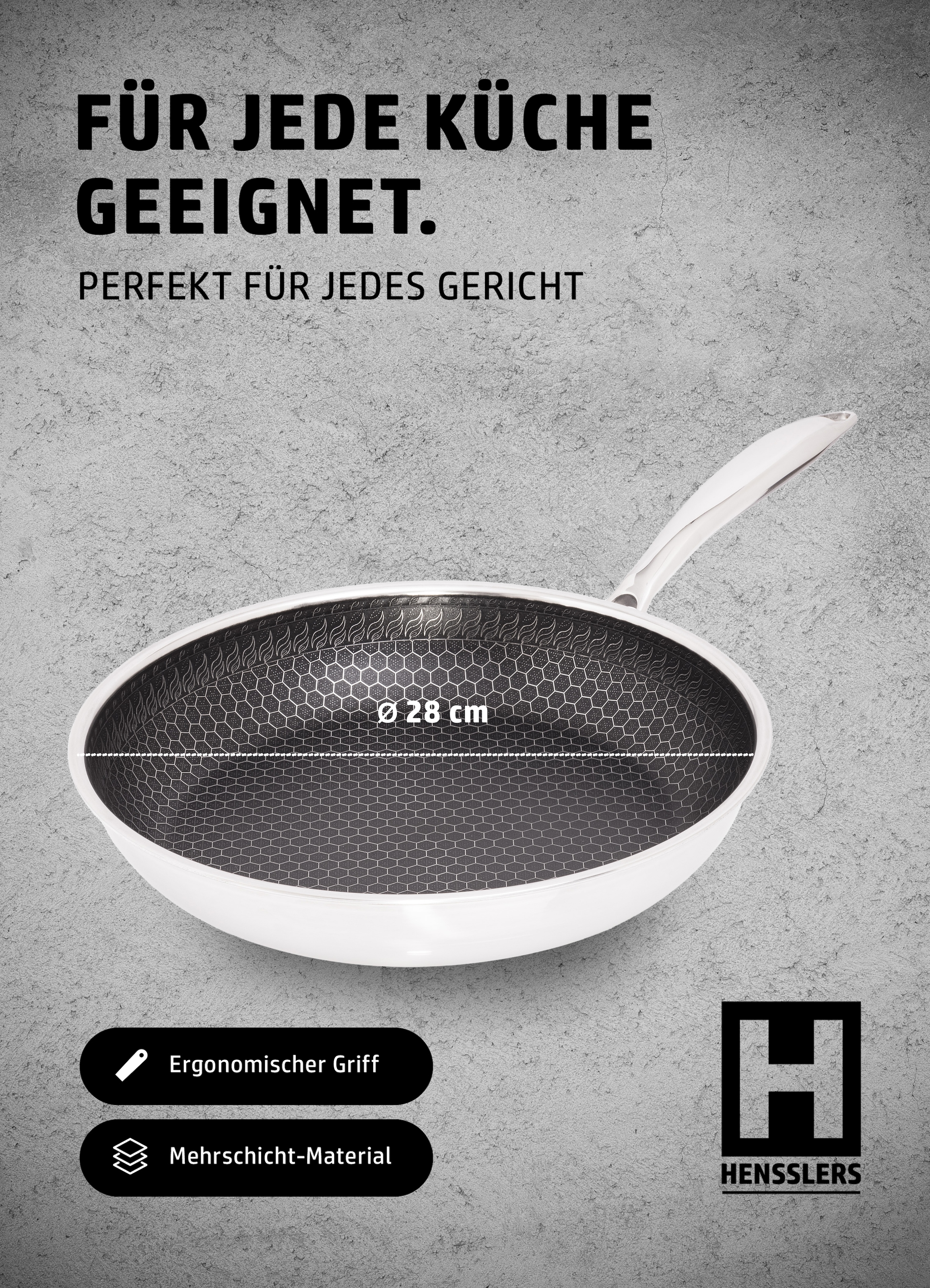 HENSSLERS Pfannen-Set »HENSSLERS Bratpfannen-Set, Ø 24 und 28 cm, inkl. Deckel« Edelstahl 4 Stk. tlg. mit Wabenstruktur