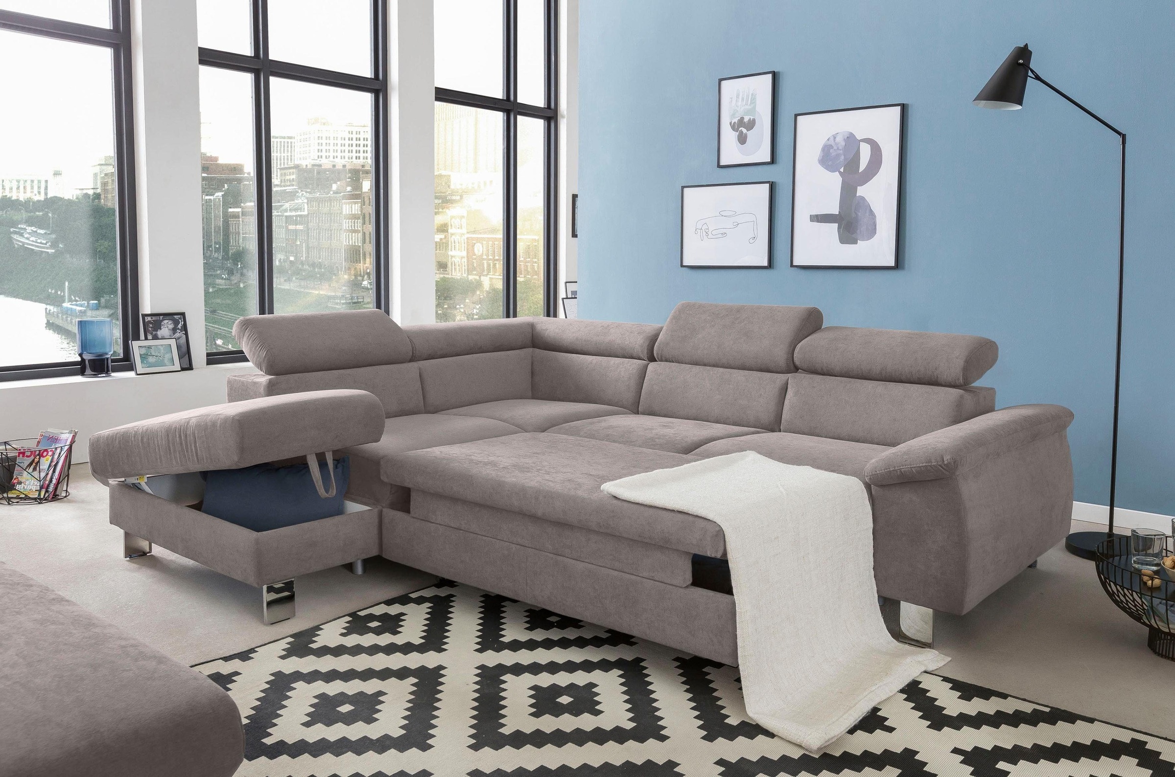COTTA Polstergarnitur »Komaris L-Form«, (Set), Set bestehend aus: Ecksofa mit Kopfteilverstellung & Hocker