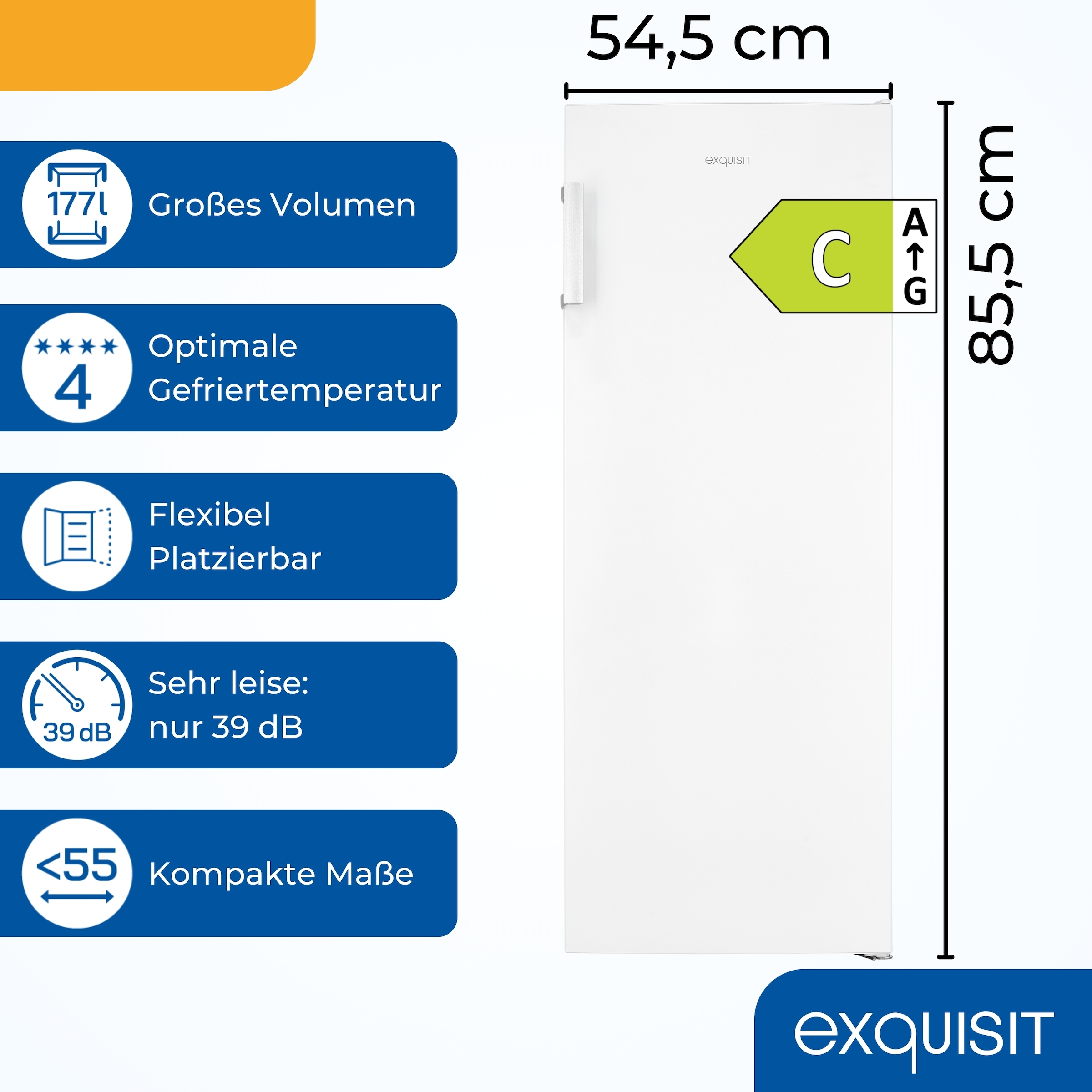 exquisit Gefrierschrank »GS230-H-050C weiss« 144 cm hoch 54 cm breit Perfekt für Ihre Küche: flexibel, praktisch & klar strukturiert