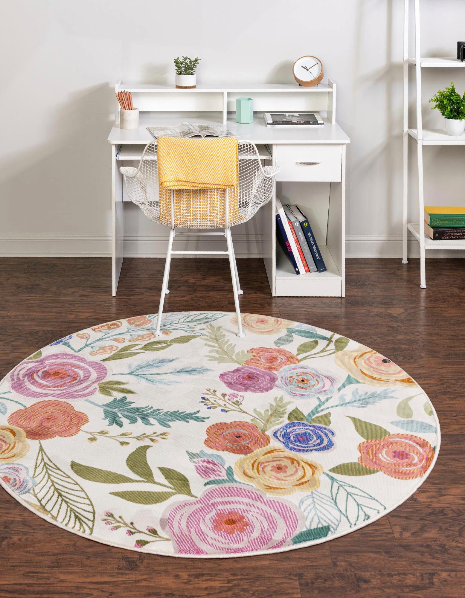 Myflair Möbel & Accessoires Teppich »Sunshine«, rund, 13 mm Höhe, Kurzflor, gewebt, Blumen Design, ideal im Wohnzimmer & Schlafzimmer
