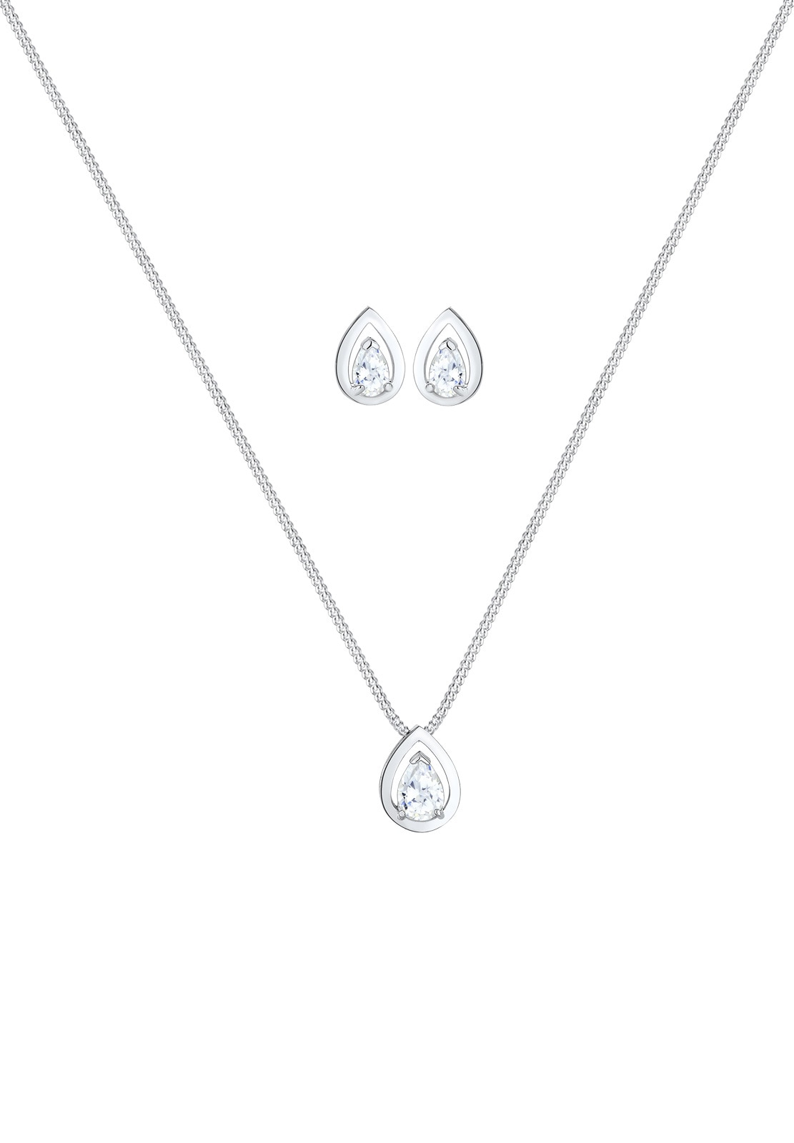 Elli Ohrring und Ketten Set »Schmuckset Set Tropfen Zirkonia Weiß 925 Sterling Silber« ()