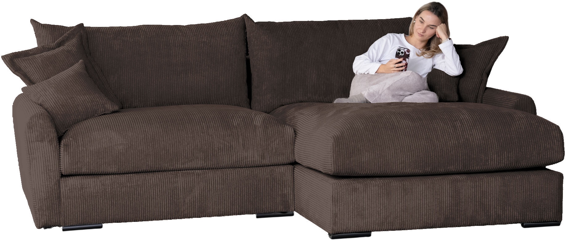 Home affaire Ecksofa »Finca XL L-Form, B: 190 cm« 4 Zierkissen, Mega-Sofa, in Cord oder Chenille-Struktur, Federkern