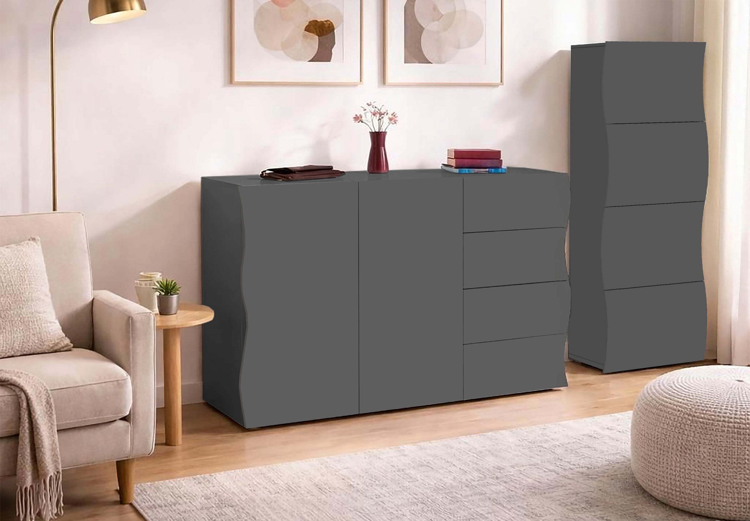 Home affaire Sideboard »Onda Aufbewahrungsschrank, Sideboard, mit 2 Türen, 4 Schubladen«
