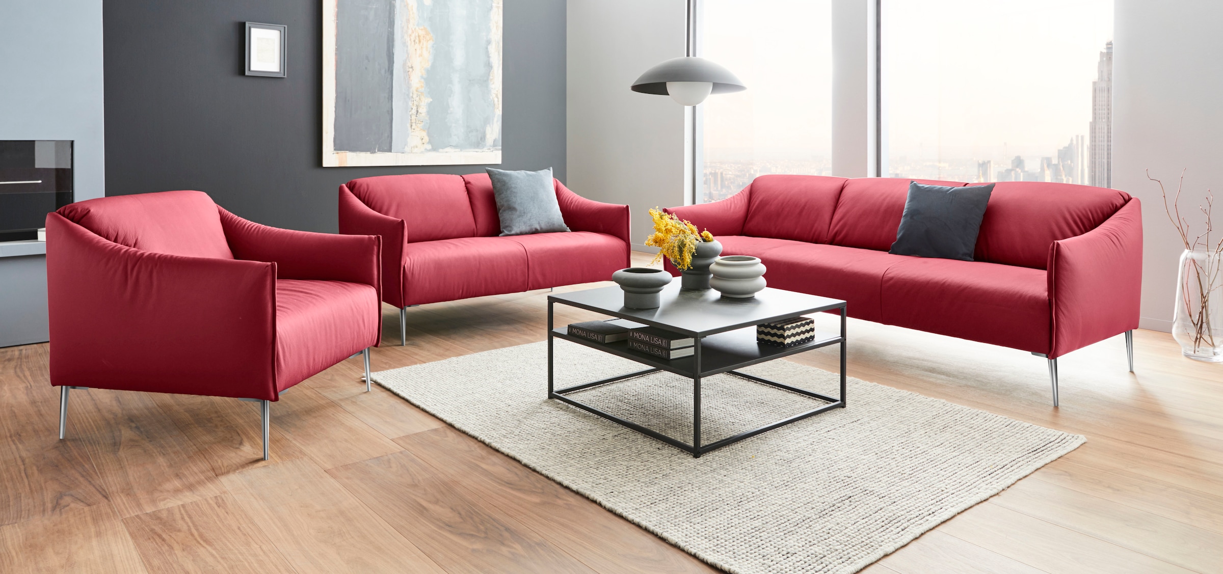 W.SCHILLIG 3-Sitzer »sally«, mit Metallfüßen in Chrom glänzend, Breite 224 cm