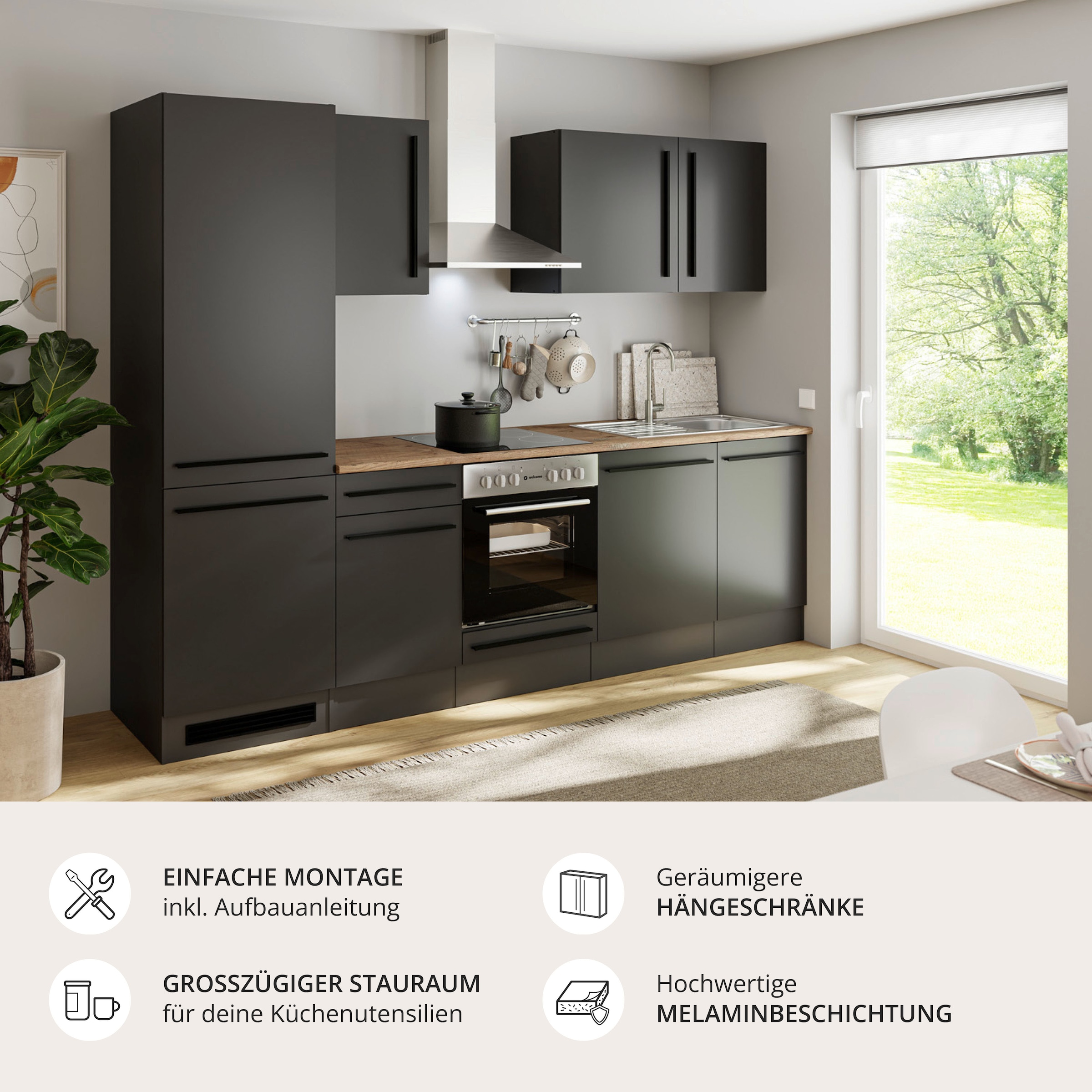 BASIC by Balculina Küchenzeile »Jazz« Breite 280 cm, wahlweise mit E-Geräten
