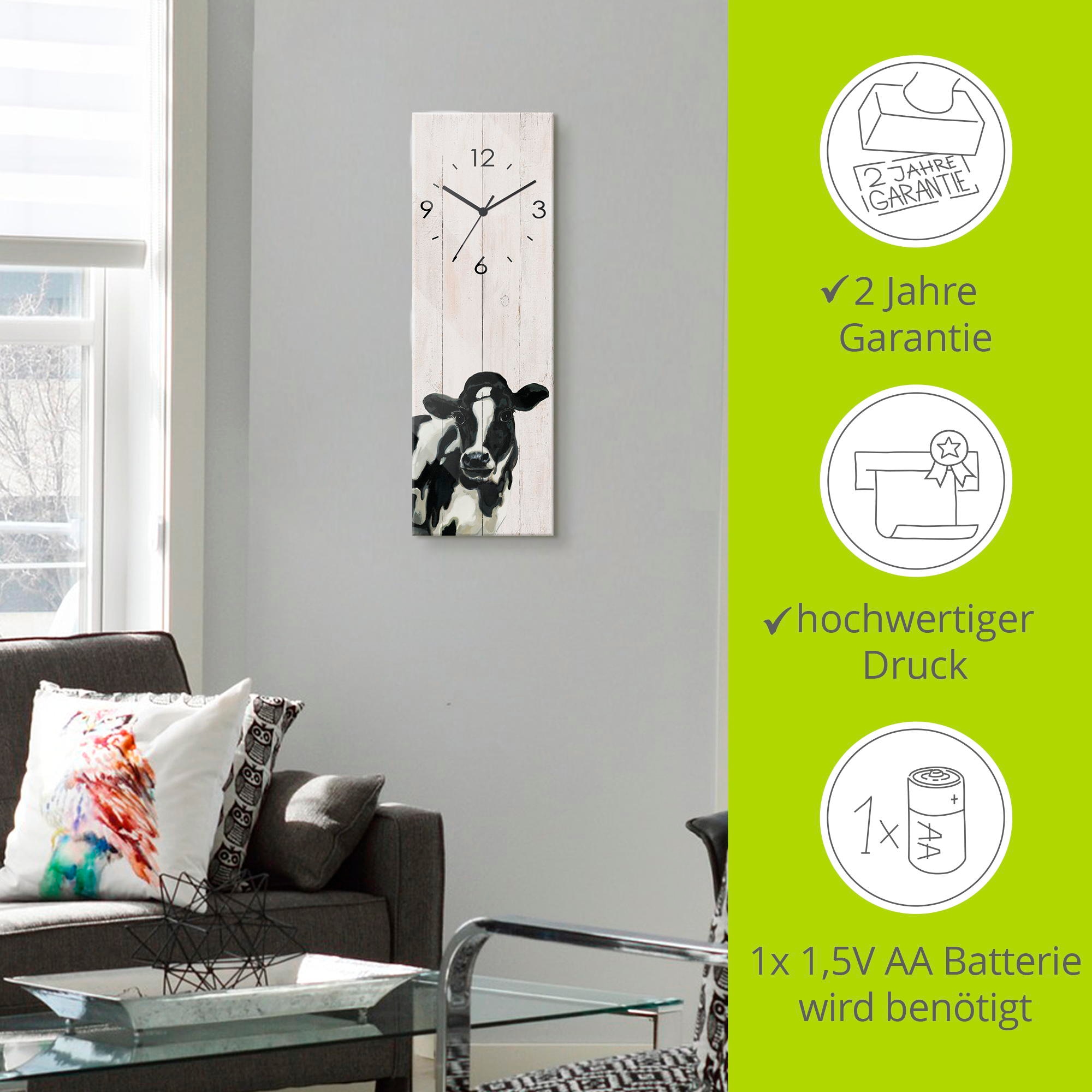 Artland Wanduhr »Kuh (in Holzoptik)« wahlweise mit  Quarz- oder Funkuhrwerk, lautlos ohne Tickgeräusche