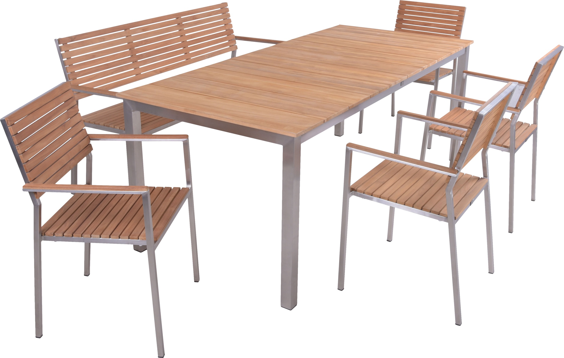 Garden Pleasure Garten-Essgruppe ", Tischgruppe "DALLAS/DENVER Set 01"" Set, 4 Stühle (stapelbar), 1 Bank, Tisch LxB: 200x90 cm